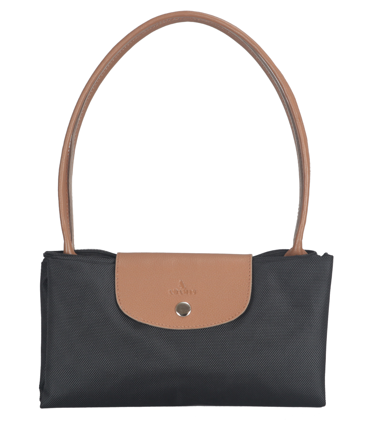 B767-Claude-Folding Tote in Tetron Material with Genuine Leather trimmings - Black