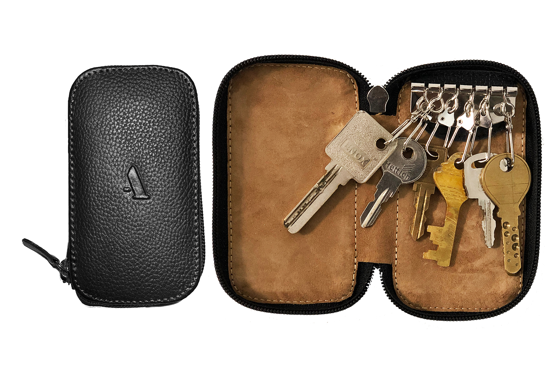 Key Chain--Keycase with zipper closing in Genuine Leather - Black