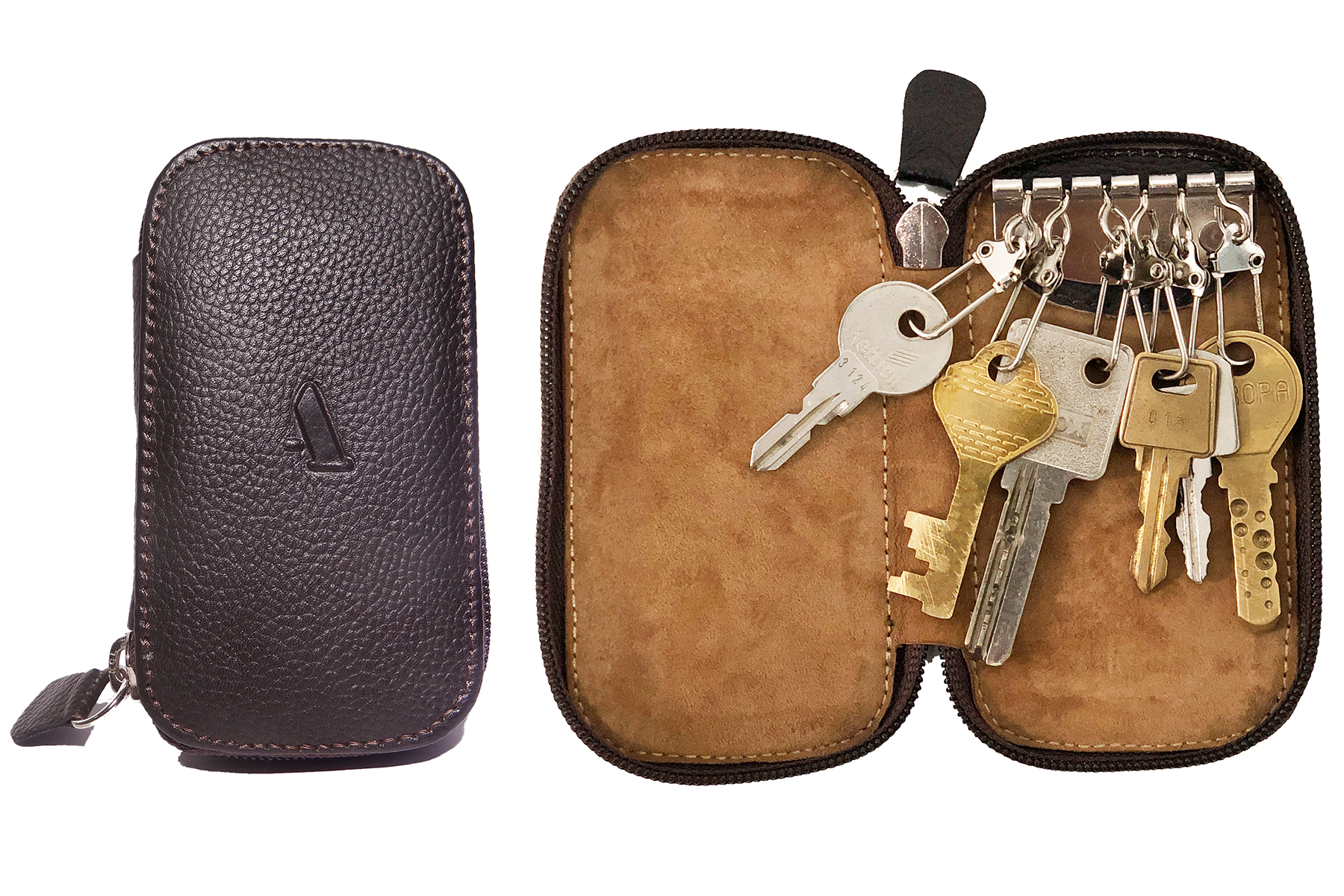 Key Chain--Keycase with zipper closing in Genuine Leather - Brown