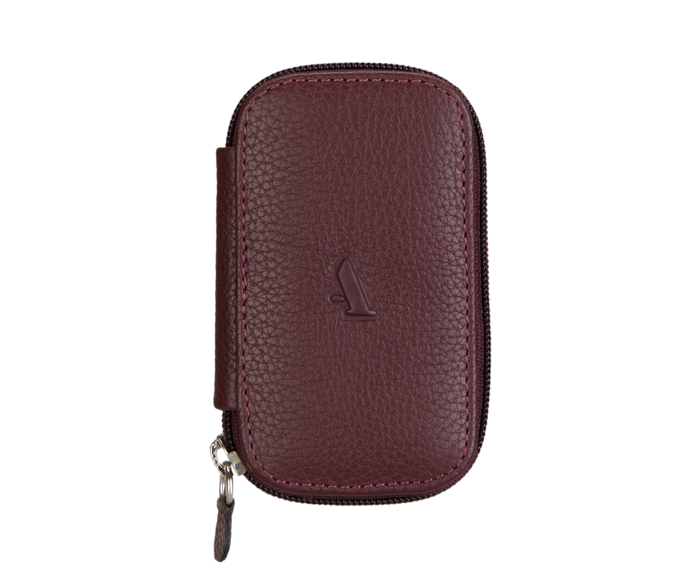 W55--Keycase with zipper closing in Genuine Leather - Wine