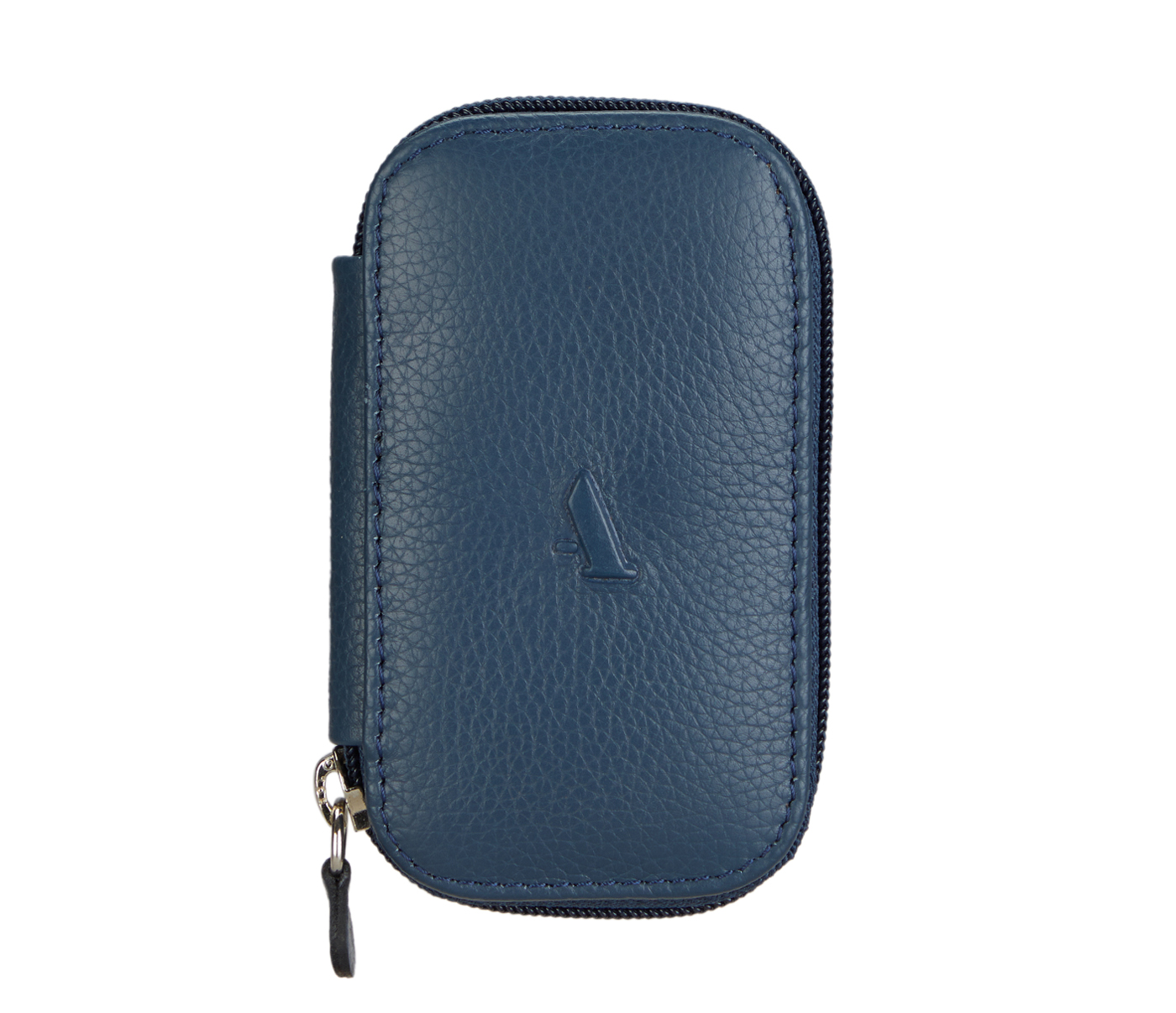 W55--Keycase with zipper closing in Genuine Leather - Blue
