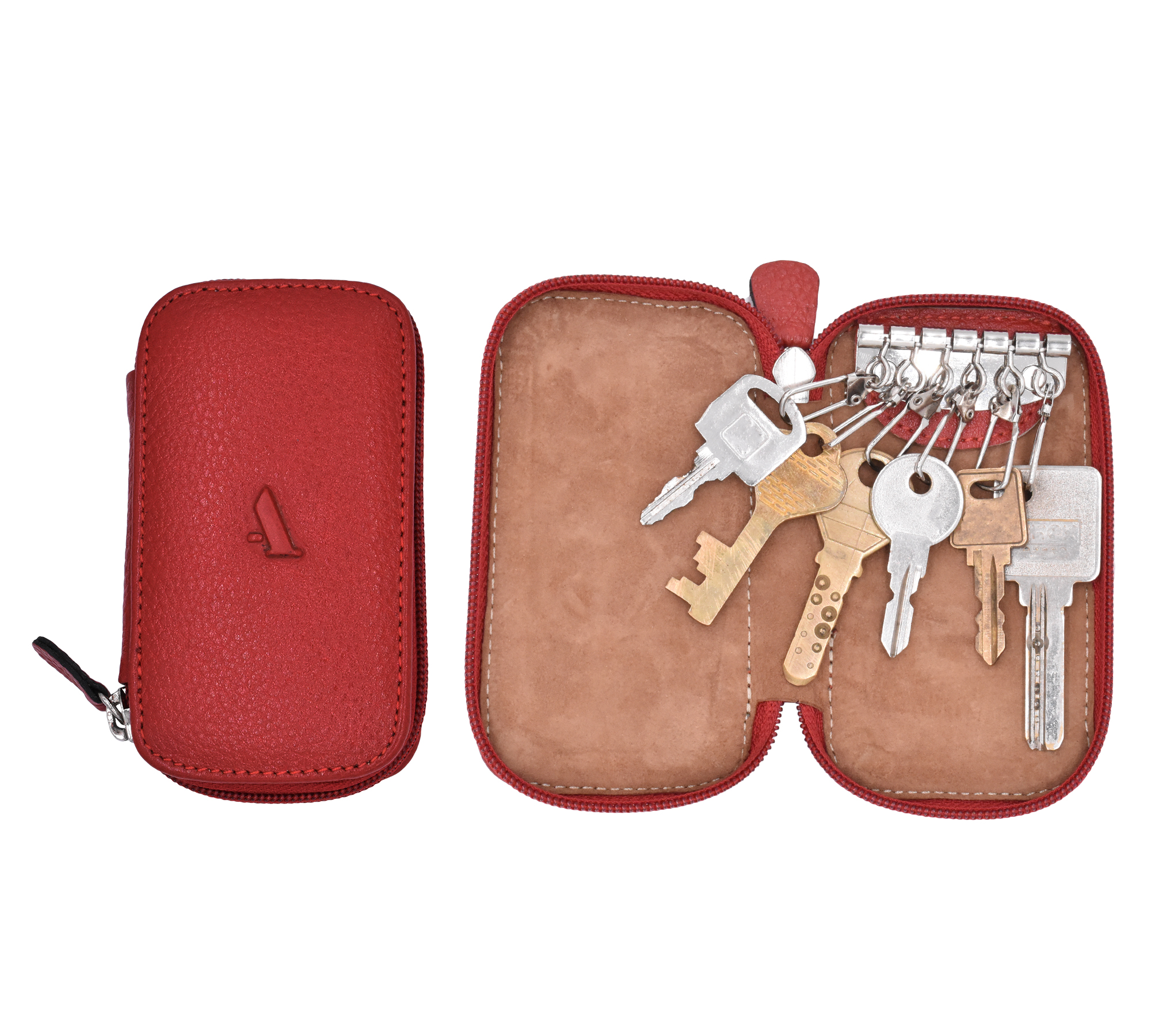 W55--Keycase with zipper closing in Genuine Leather - Red