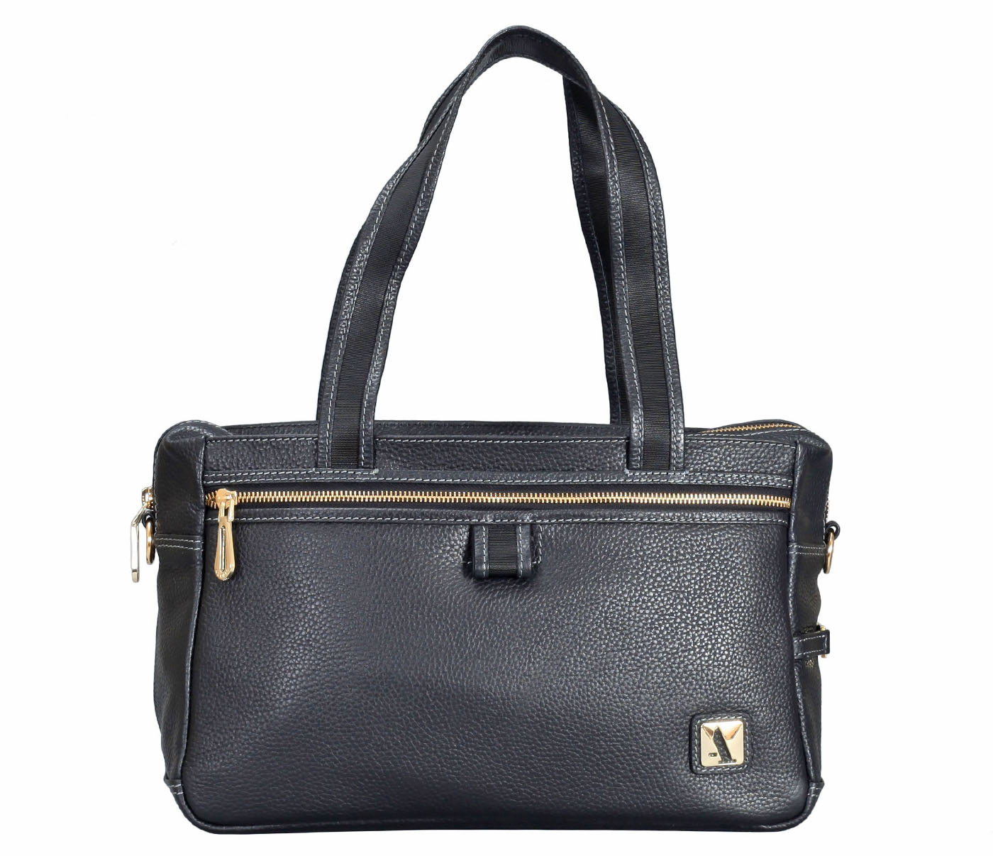 B853-Paulina-Shoulder work bag in Genuine Leather - Black