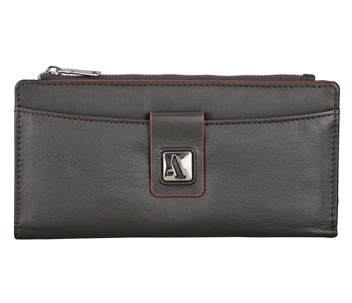 W338-Claudita-Women's wallet with loop and zip closing in genuine leather - Brown / Tan