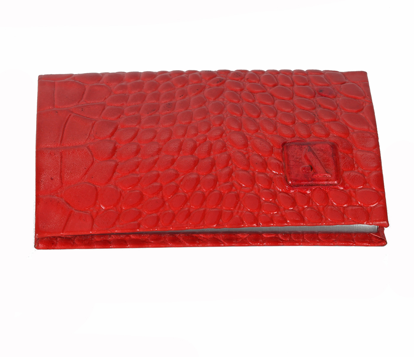 W170--Metal Body Credit, Visting Card Case Bounded In Genuine Leather - Red