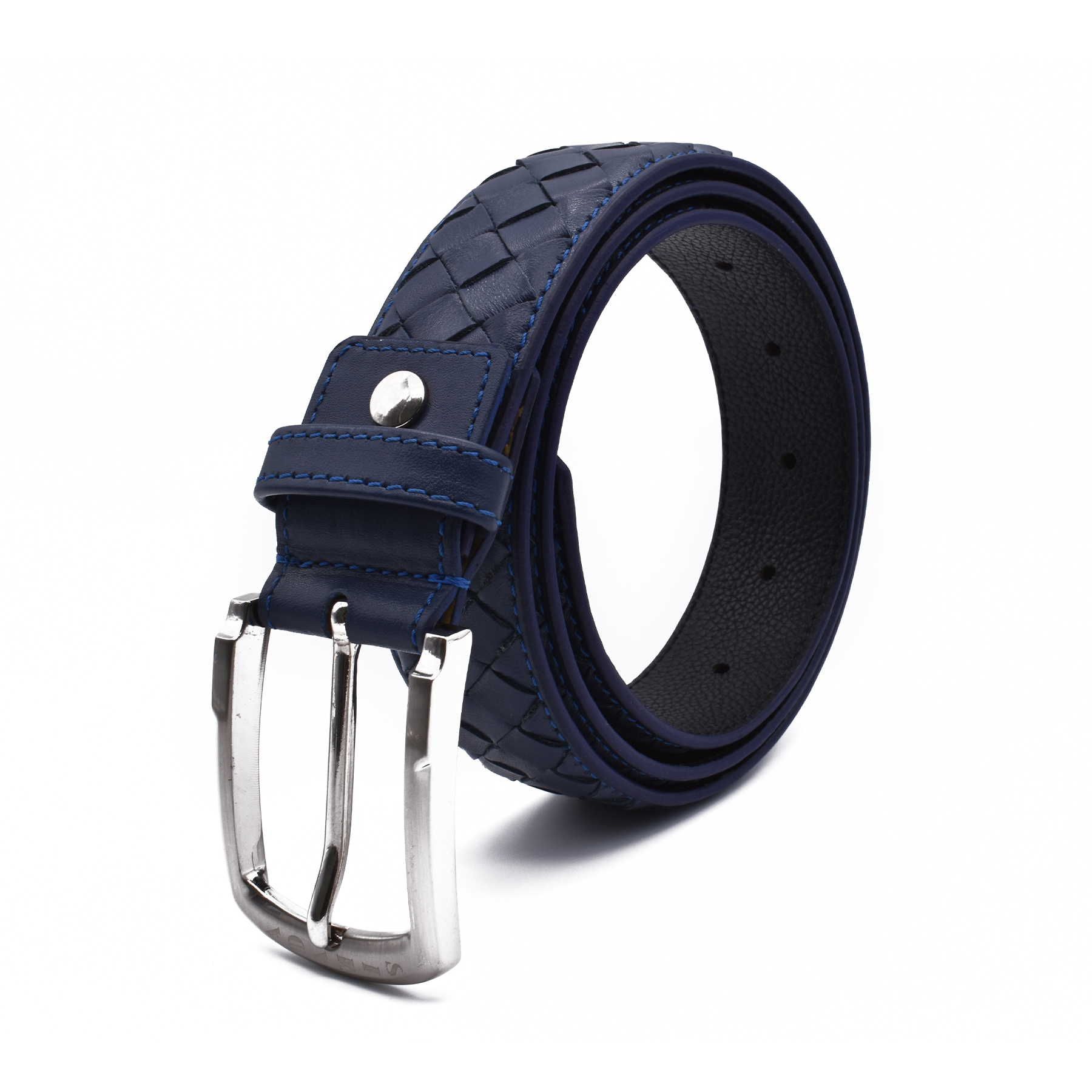 BL177-Men's stylish belt in Genuine Leather- - Blue