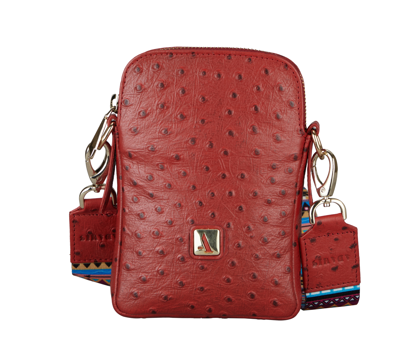B912-Daniela Sling cross body bag in Genuine Leather- - Red