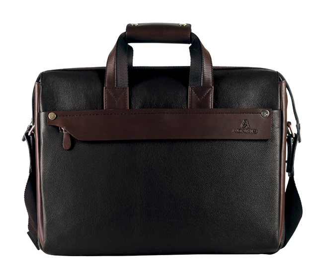 LC27-Henry-Laptop Office Executive Bag In Genuine Leather - Black/Brown