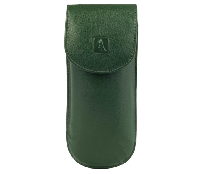 W74--Reading spectacle semi hard case in Genuine Leather - Green