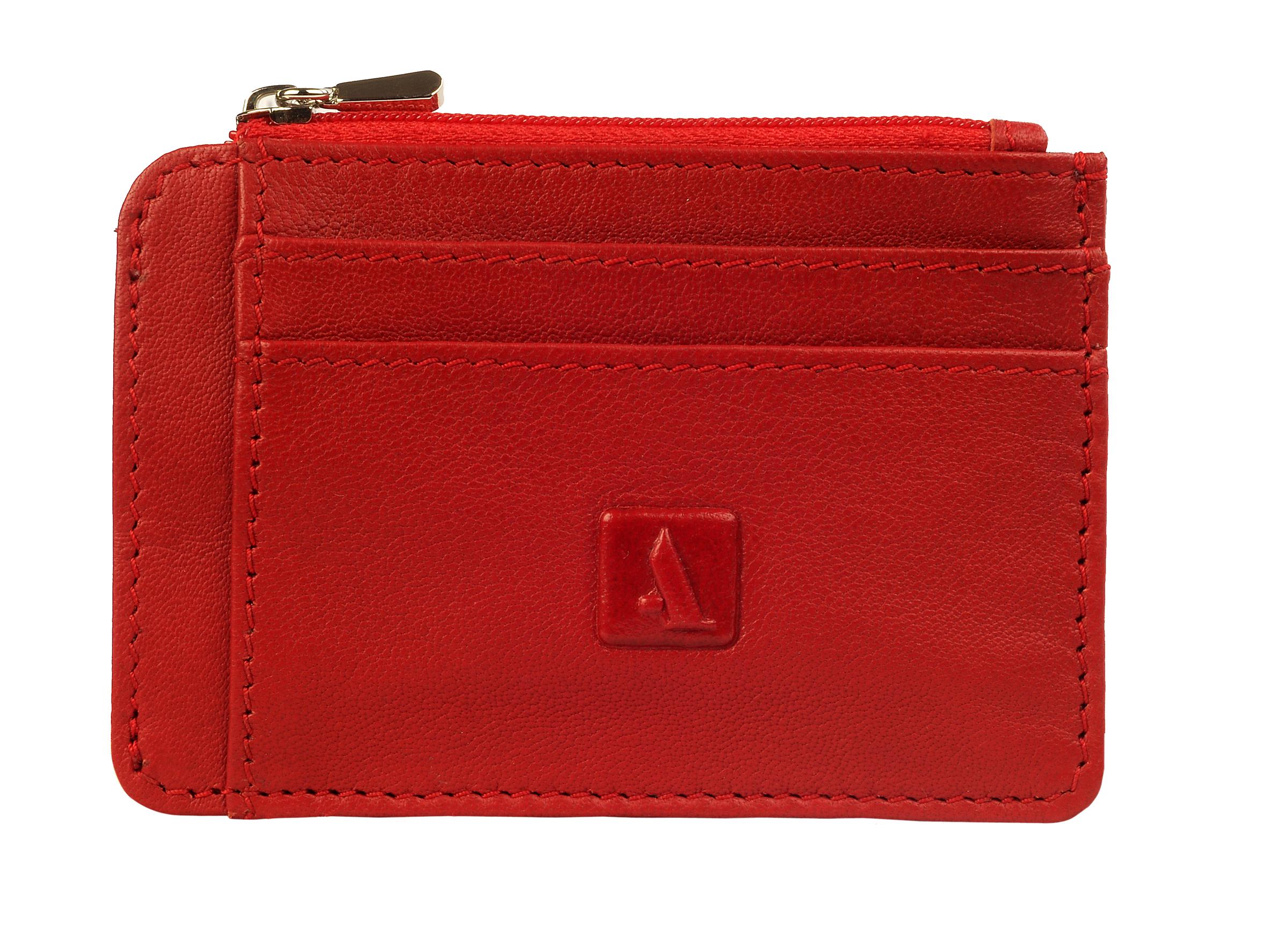 W201--Credit card holder with photo id in Genuine Leather - Red