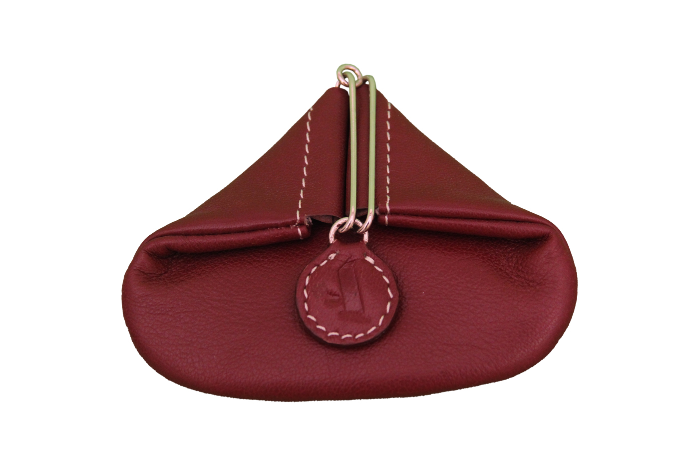 W100--Triangular shape mini coin purse in Genuine Leather - Wine