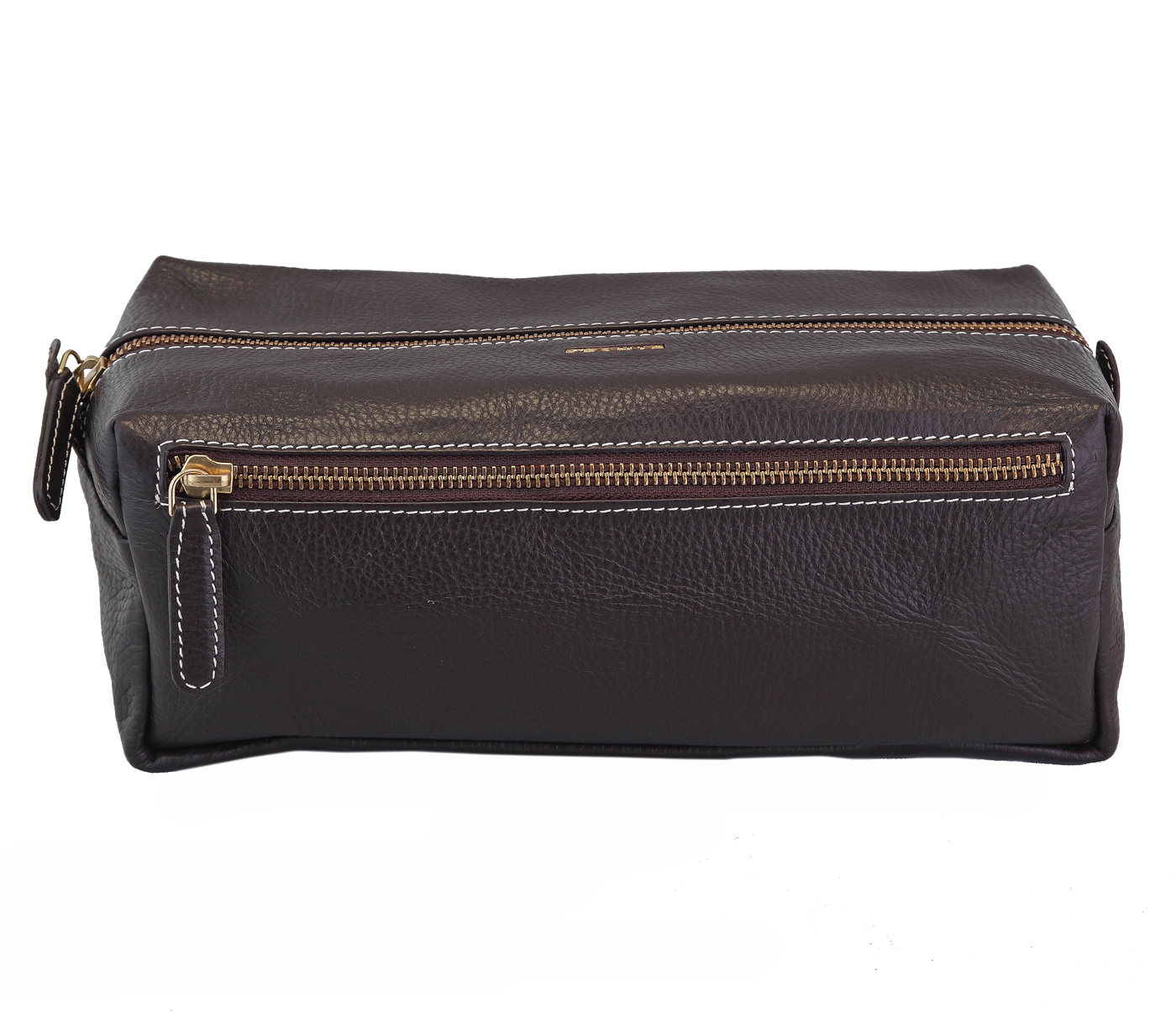 SC15--Unisex Wash And Toiletry Travel Pouch In Genuine Leather - Brown.