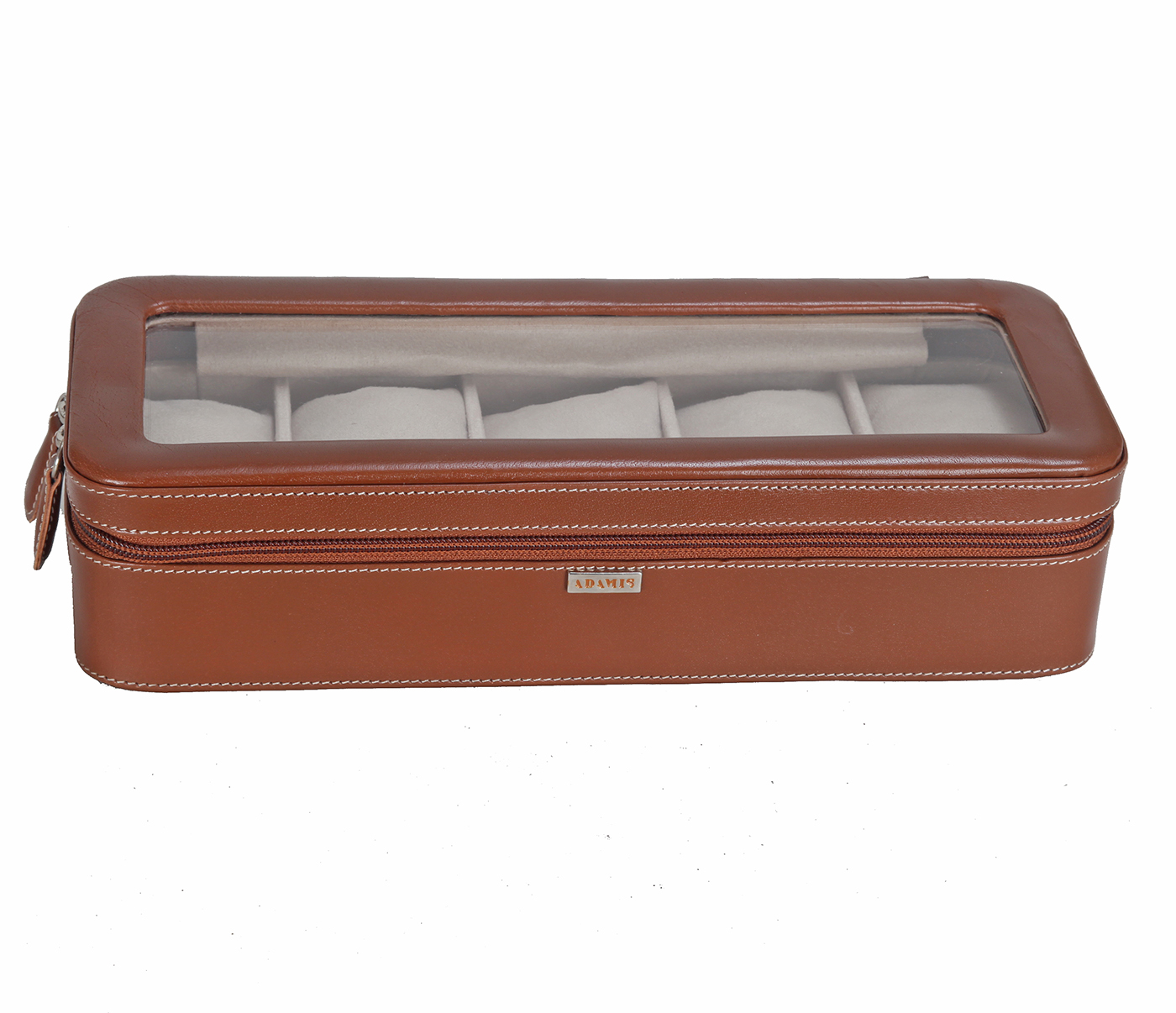 W277--Watch case to hold 5 watches in Genuine Leather - Tan