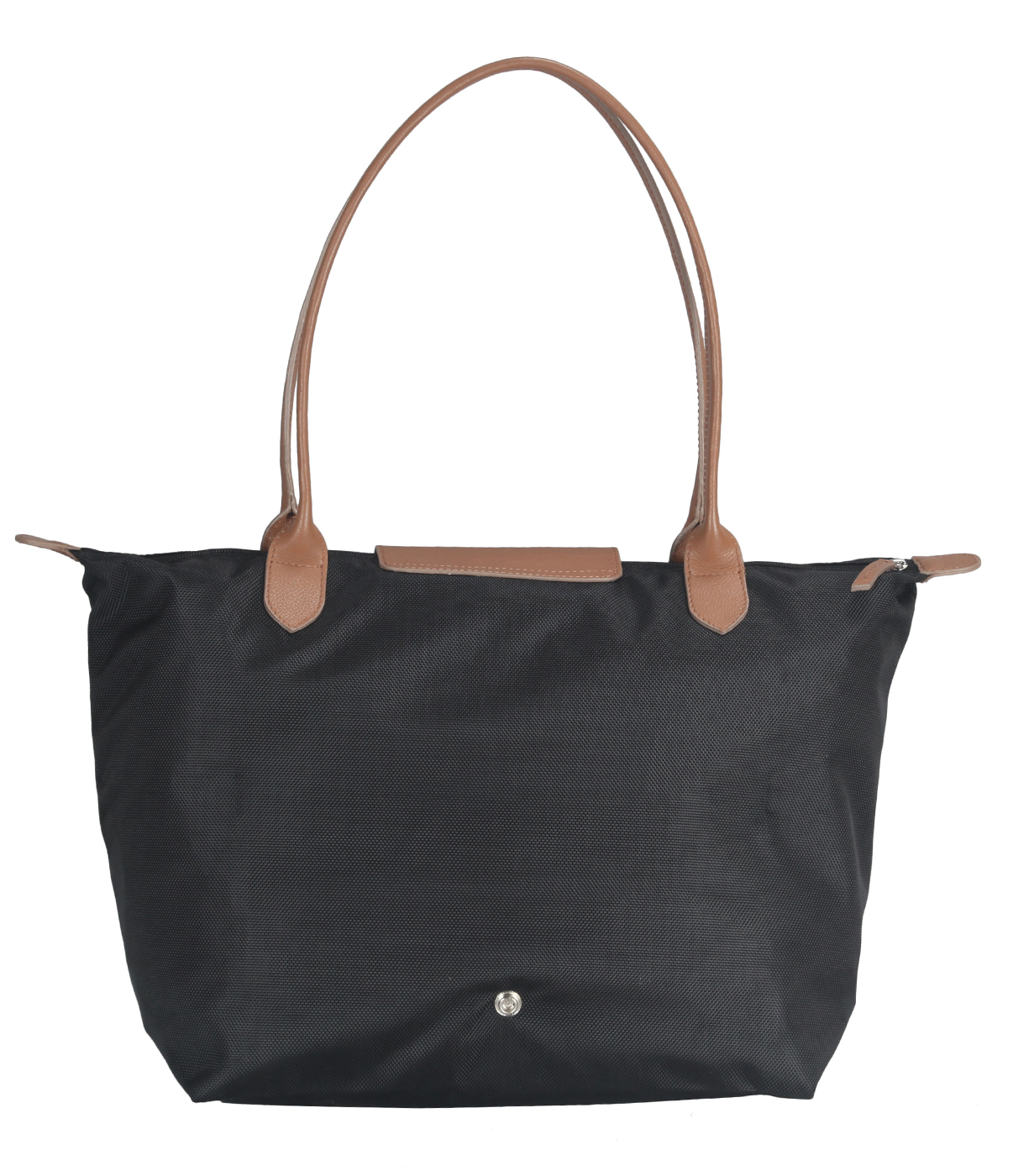 B767-Claude-Folding Tote in Tetron Material with Genuine Leather trimmings - Black