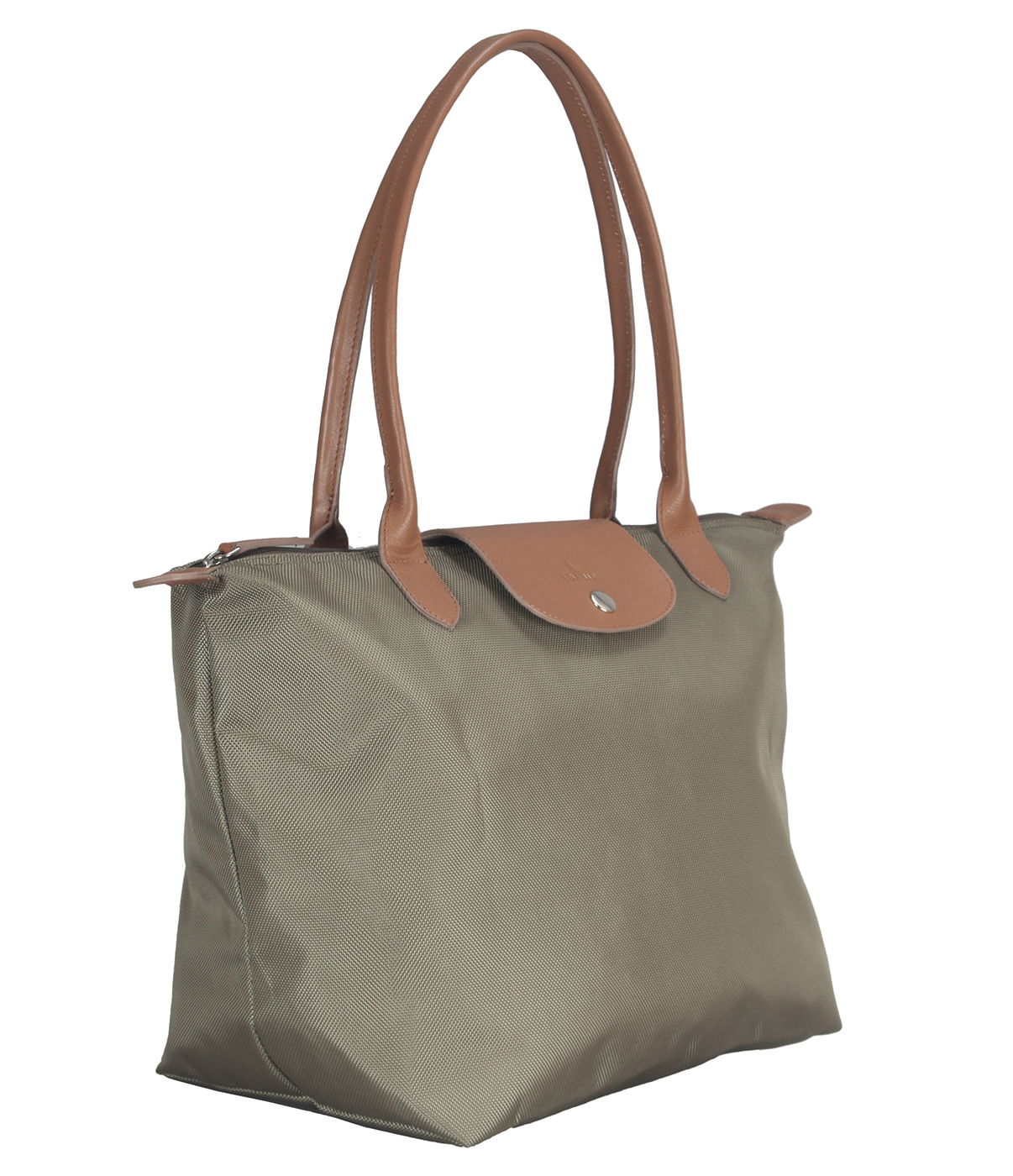 B767-Claude-Folding Tote Bag In Tetron Material With Genuine Leather Trimming - Green