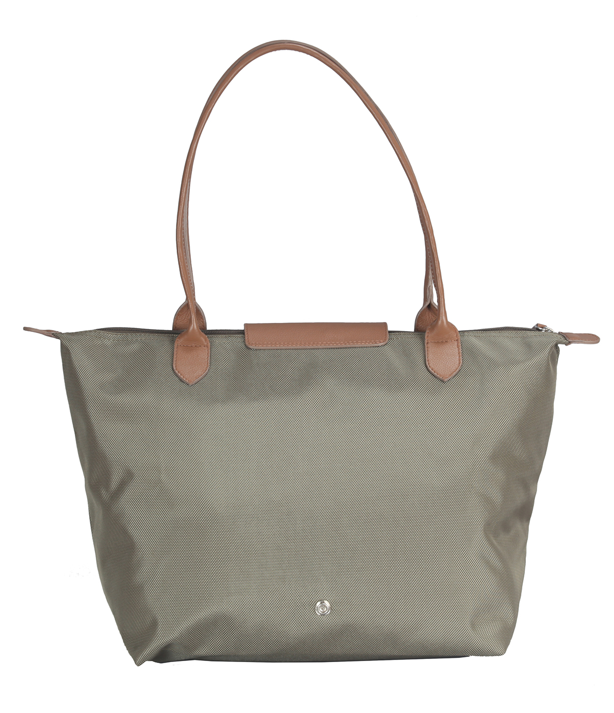 B767-Claude-Folding Tote Bag In Tetron Material With Genuine Leather Trimming - Green