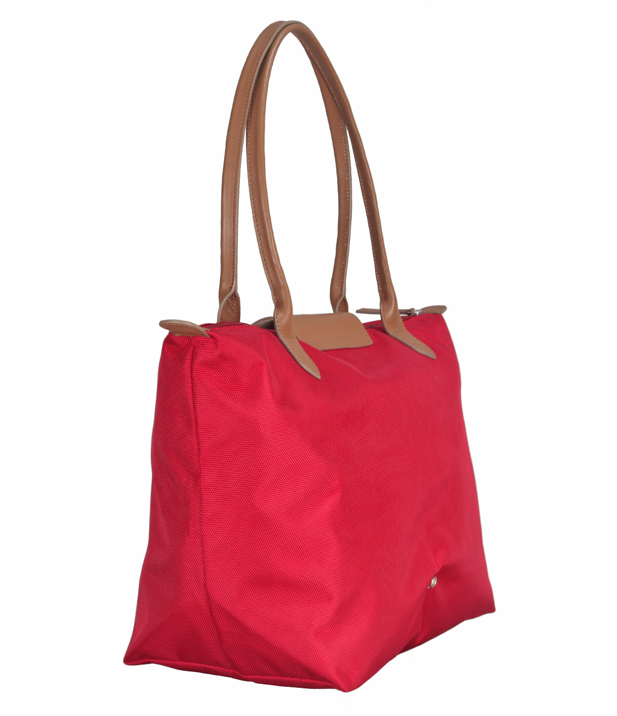 B767-Claude-Folding Tote in Tetron Material with Genuine Leather trimmings - Red