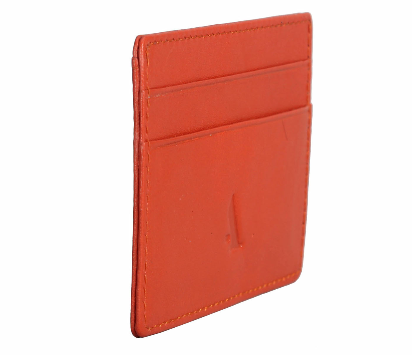 Card Case--Credit card holder with transparent slot in Genuine leather - Orange