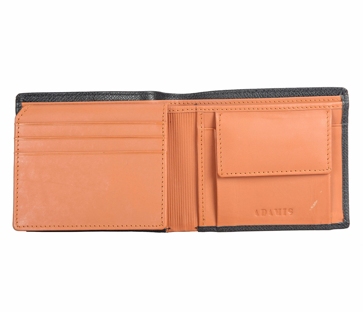 W310-Addler-Men's bifold wallet with coin pocket in Genuine Leather - Black