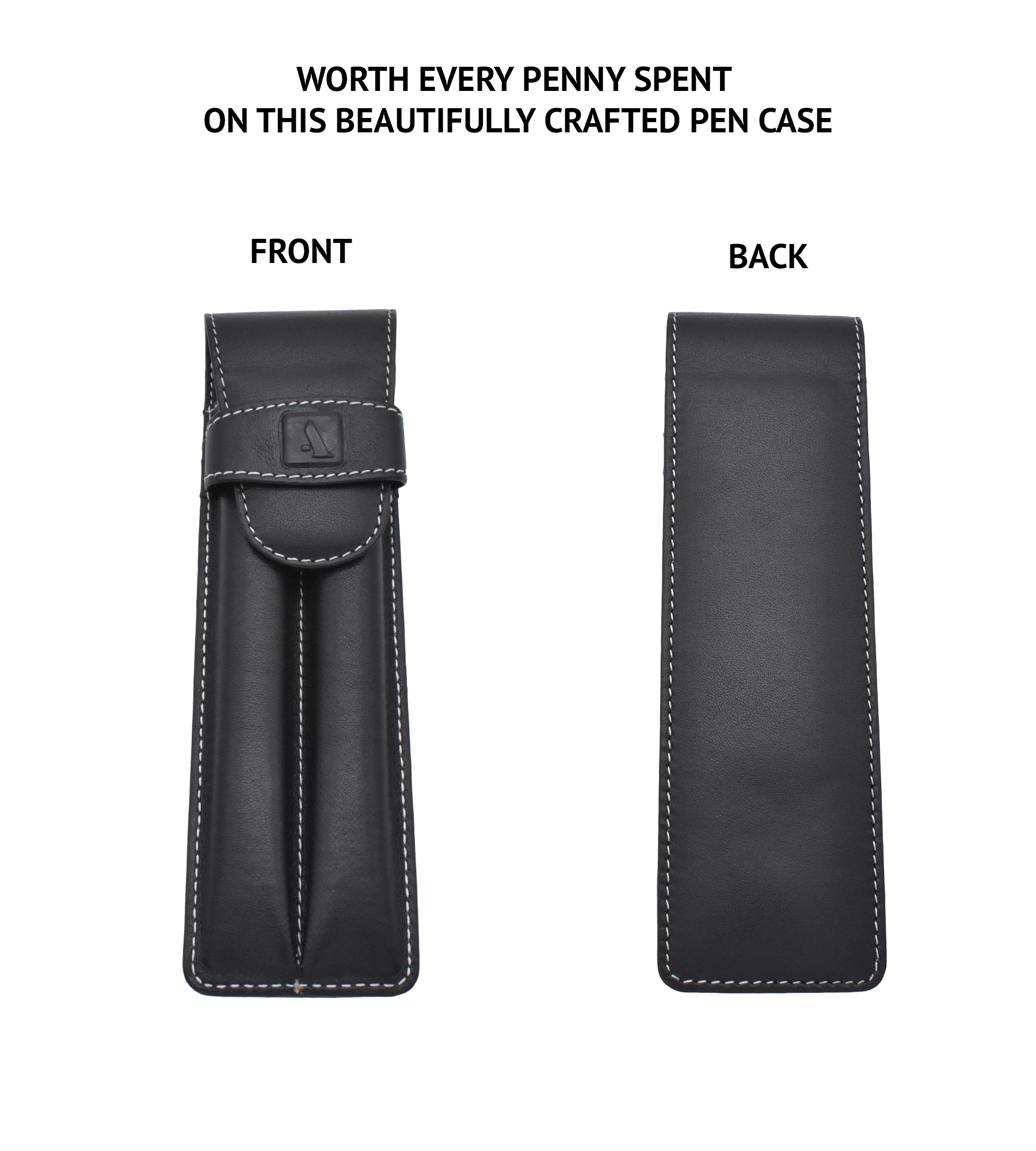 W51--Pen case to carry 2 pens in Genuine Leather - Black