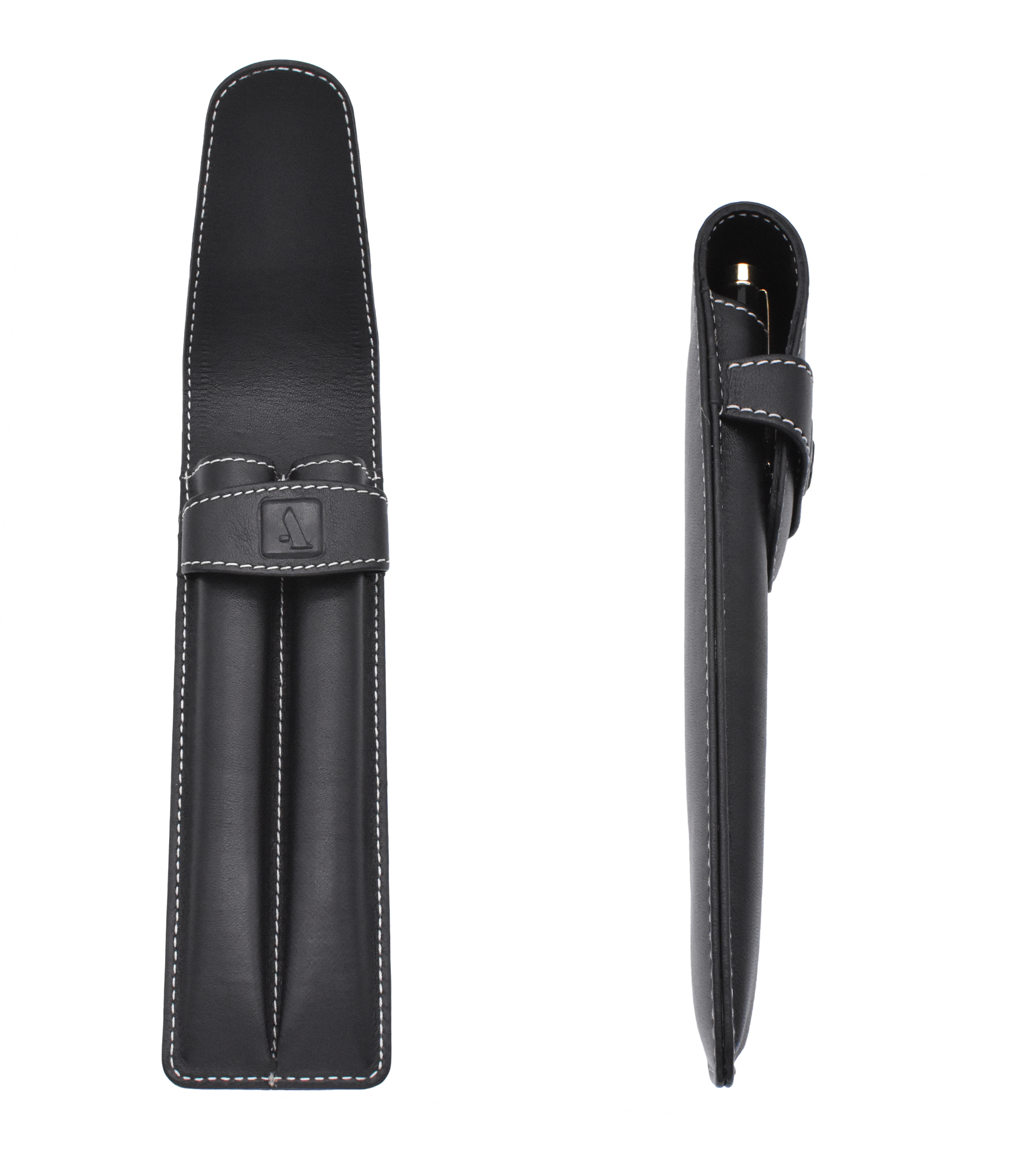W51--Pen case to carry 2 pens in Genuine Leather - Black