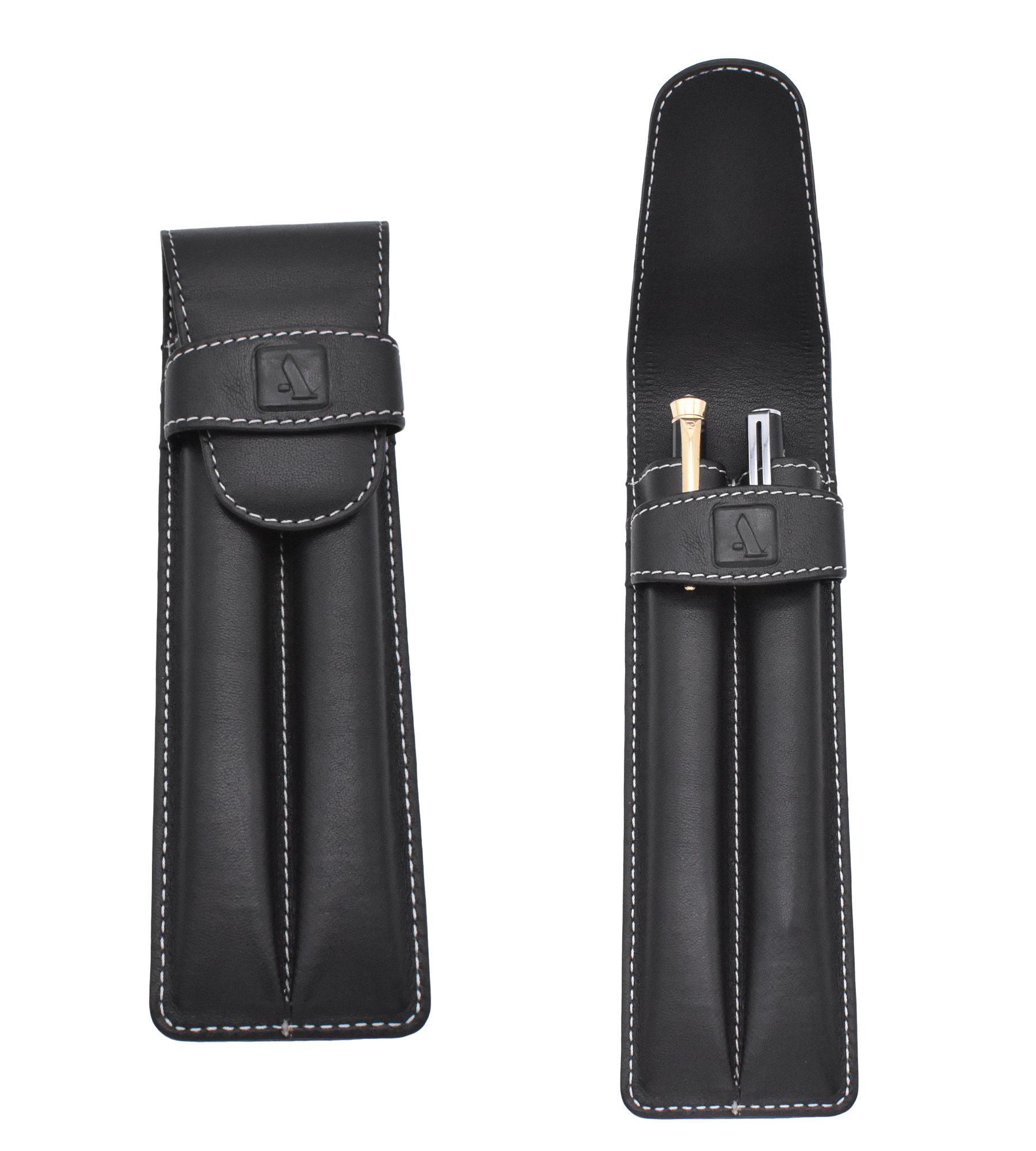 Pen Case--Pen case to carry 2 pens in Genuine Leather - Black