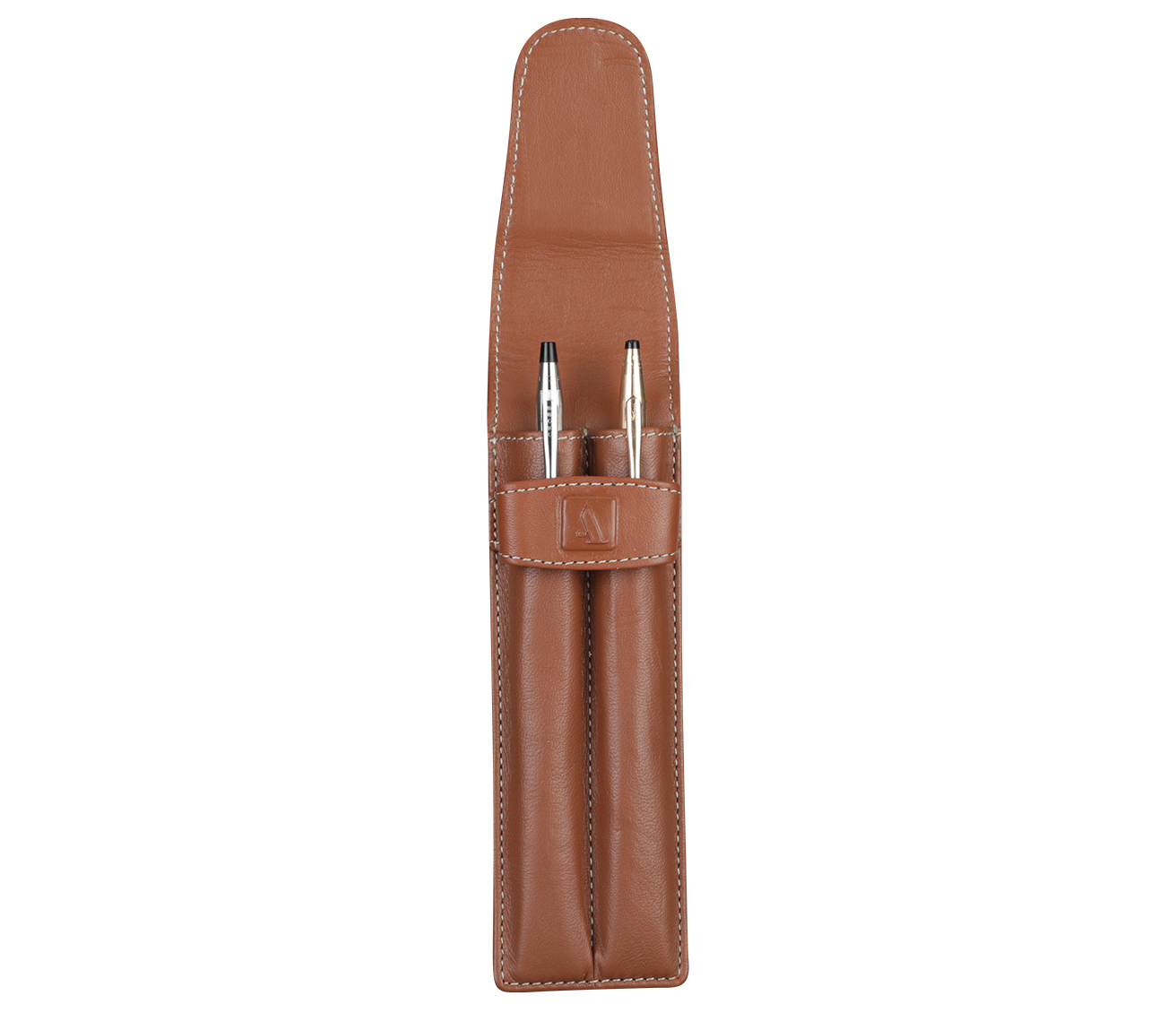 W51--Pen case to carry 2 pens in Genuine Leather - Tan