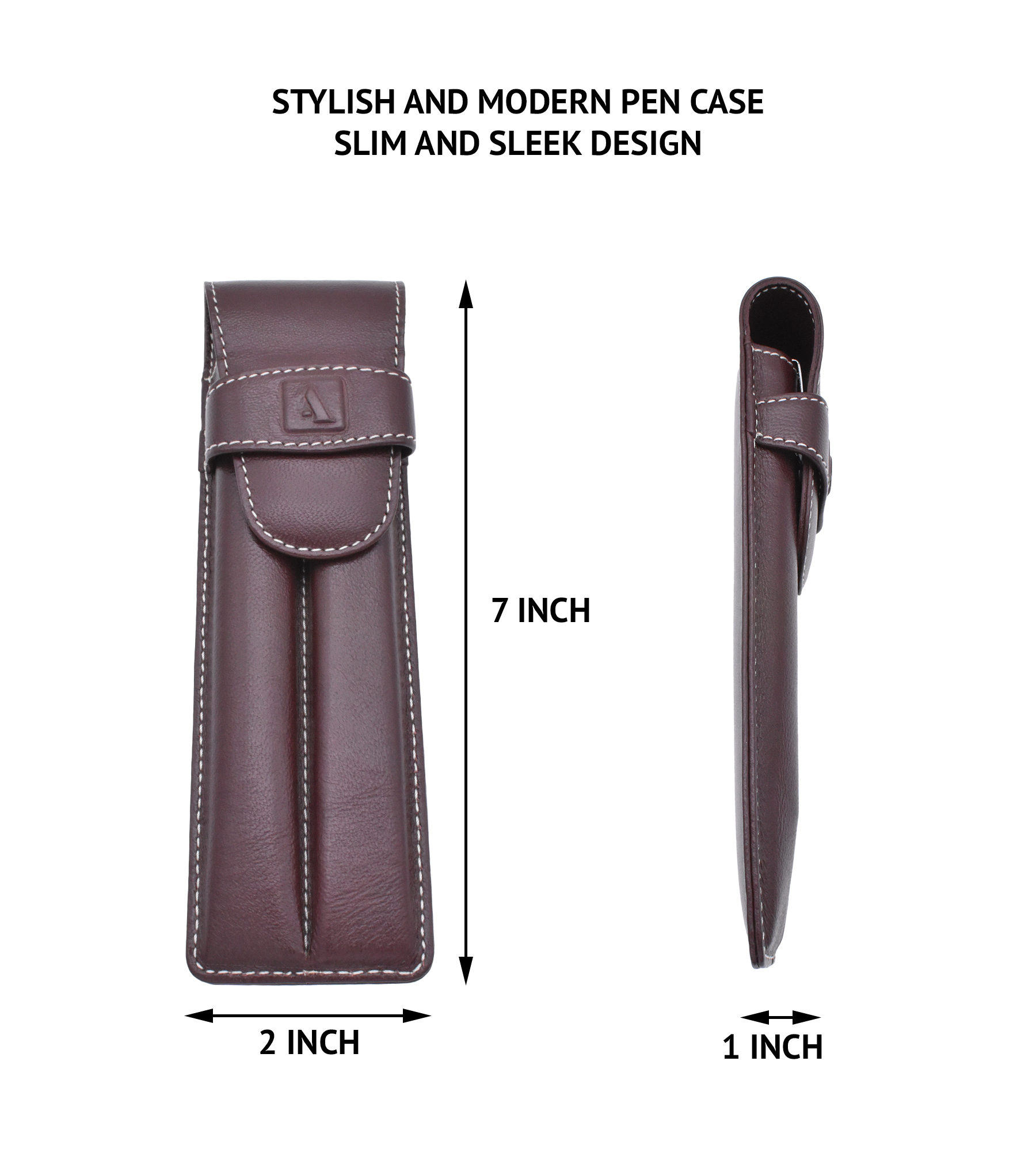W51--Pen case to carry 2 pens in Genuine Leather - Wine