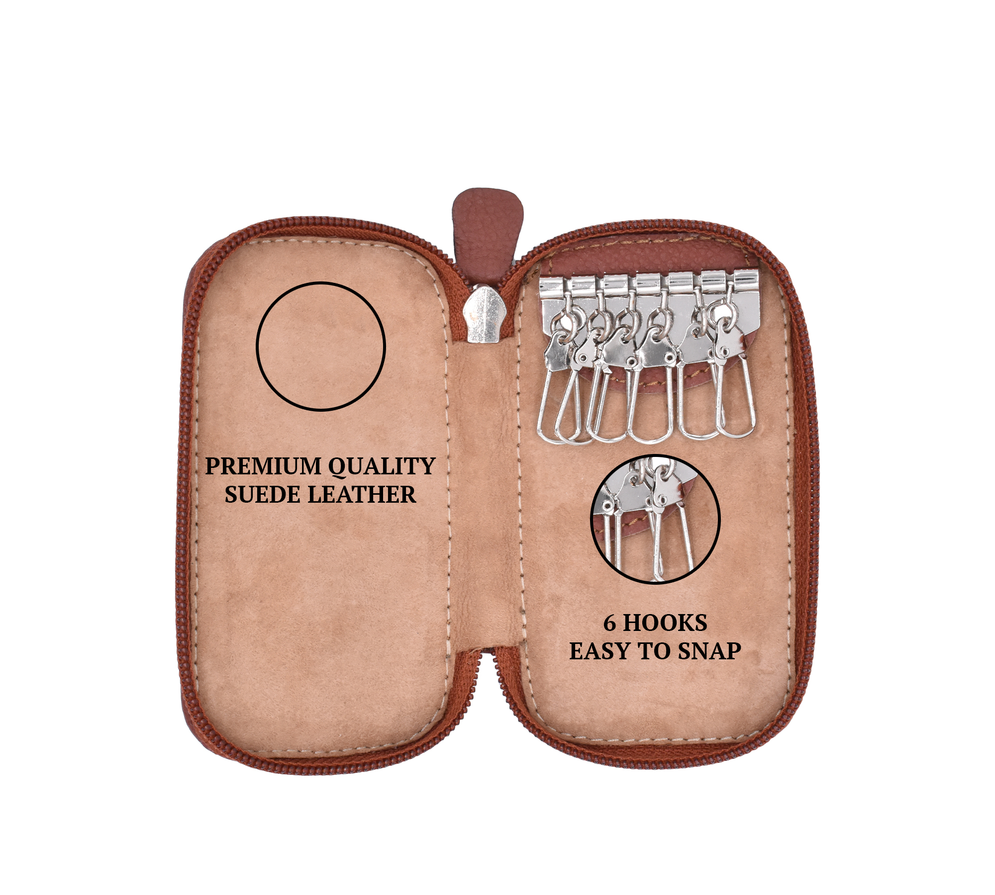 W55--Keycase with zipper closing in Genuine Leather - Tan