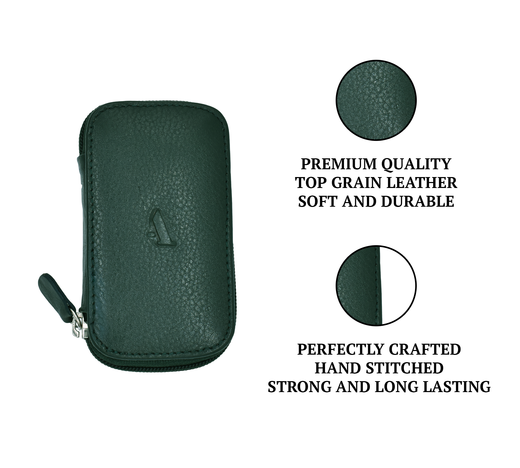 W55--Keycase with zipper closing in Genuine Leather - Green