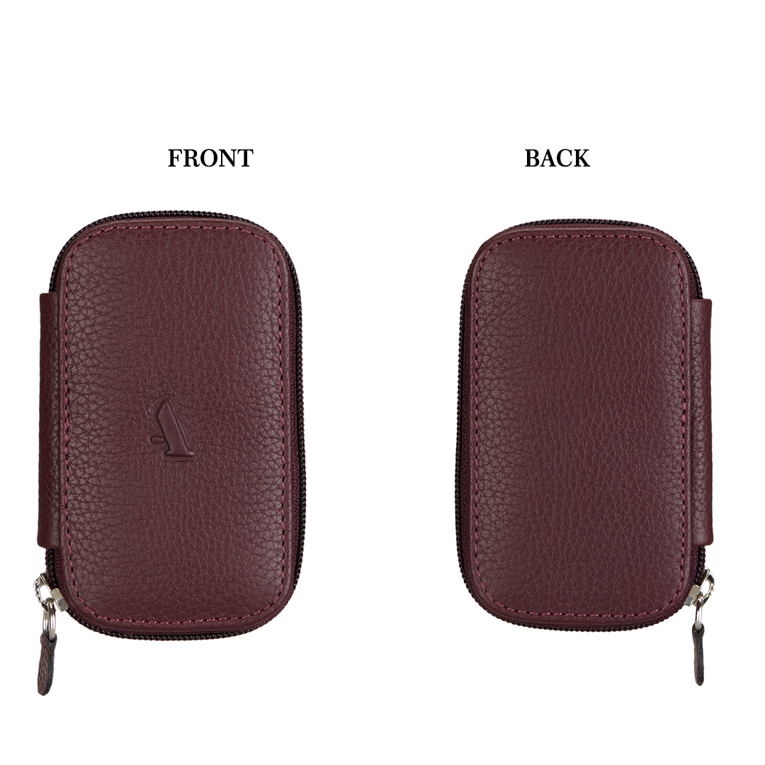 W55--Keycase with zipper closing in Genuine Leather - Wine