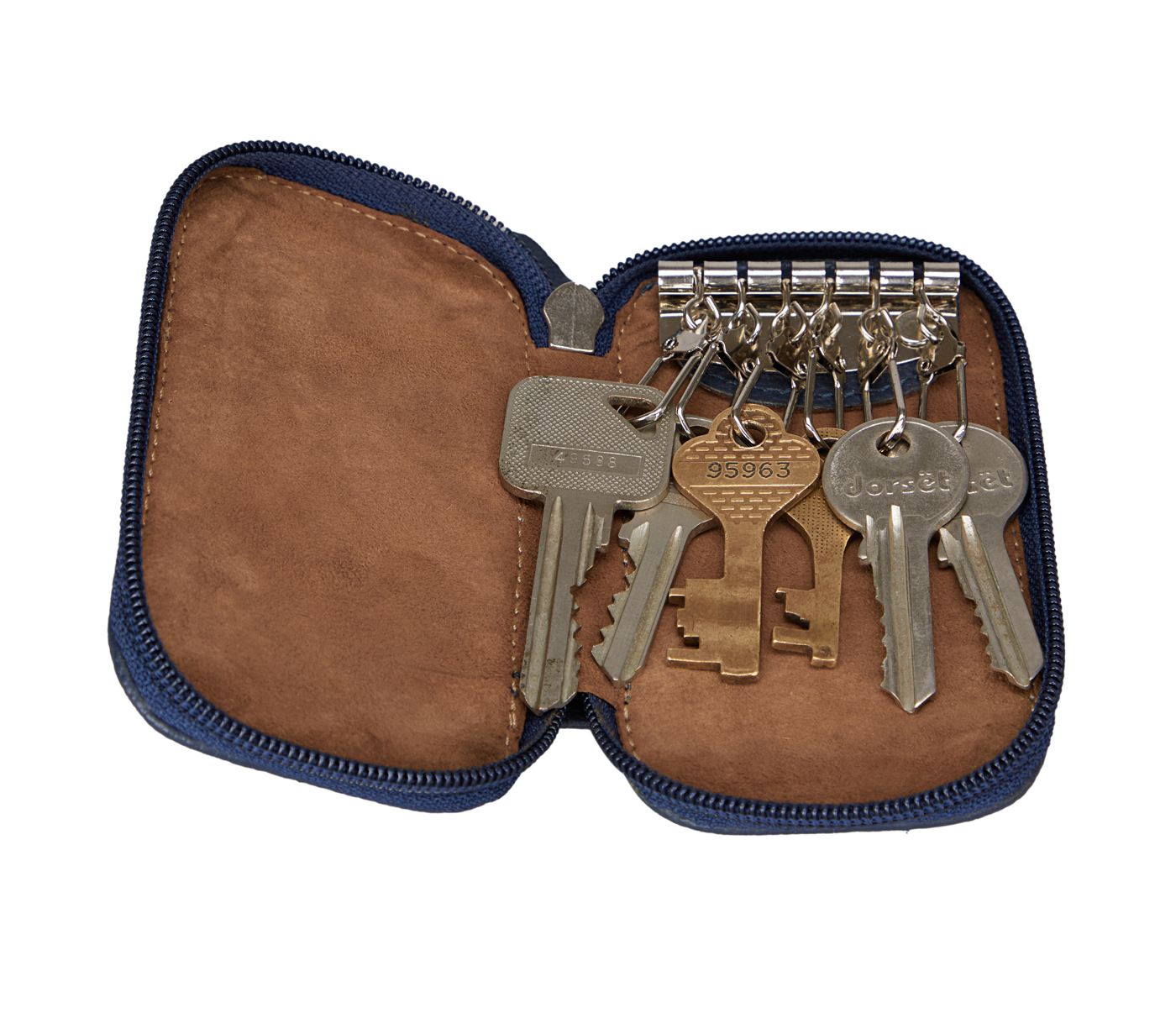 W55--Keycase with zipper closing in Genuine Leather - Blue