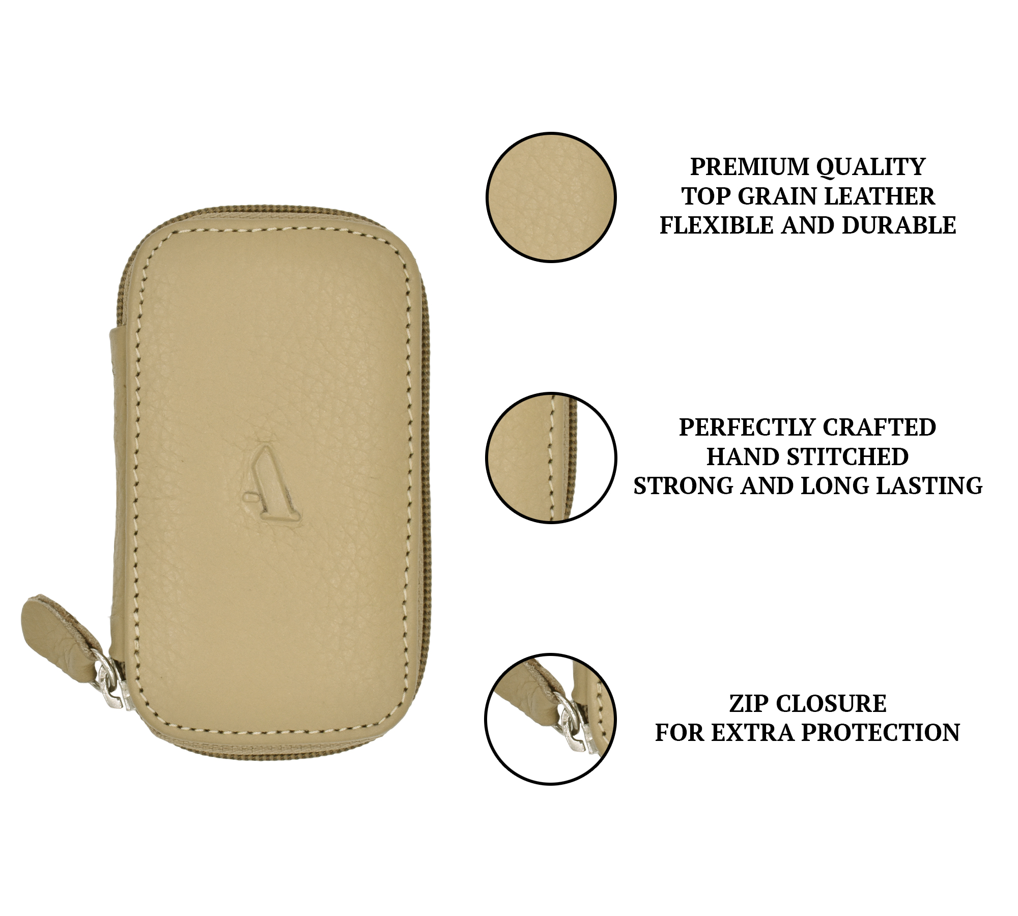 W55--Keycase with zipper closing in Genuine Leather - Tope