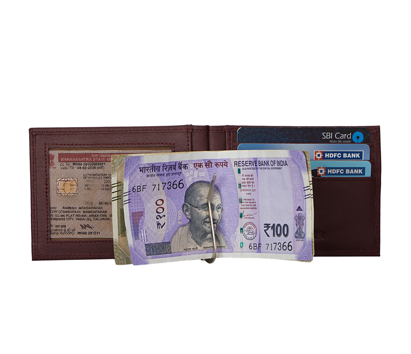 Wallet-Carl-Men's money clip cum card case wallet in Genuine Leather - Wine