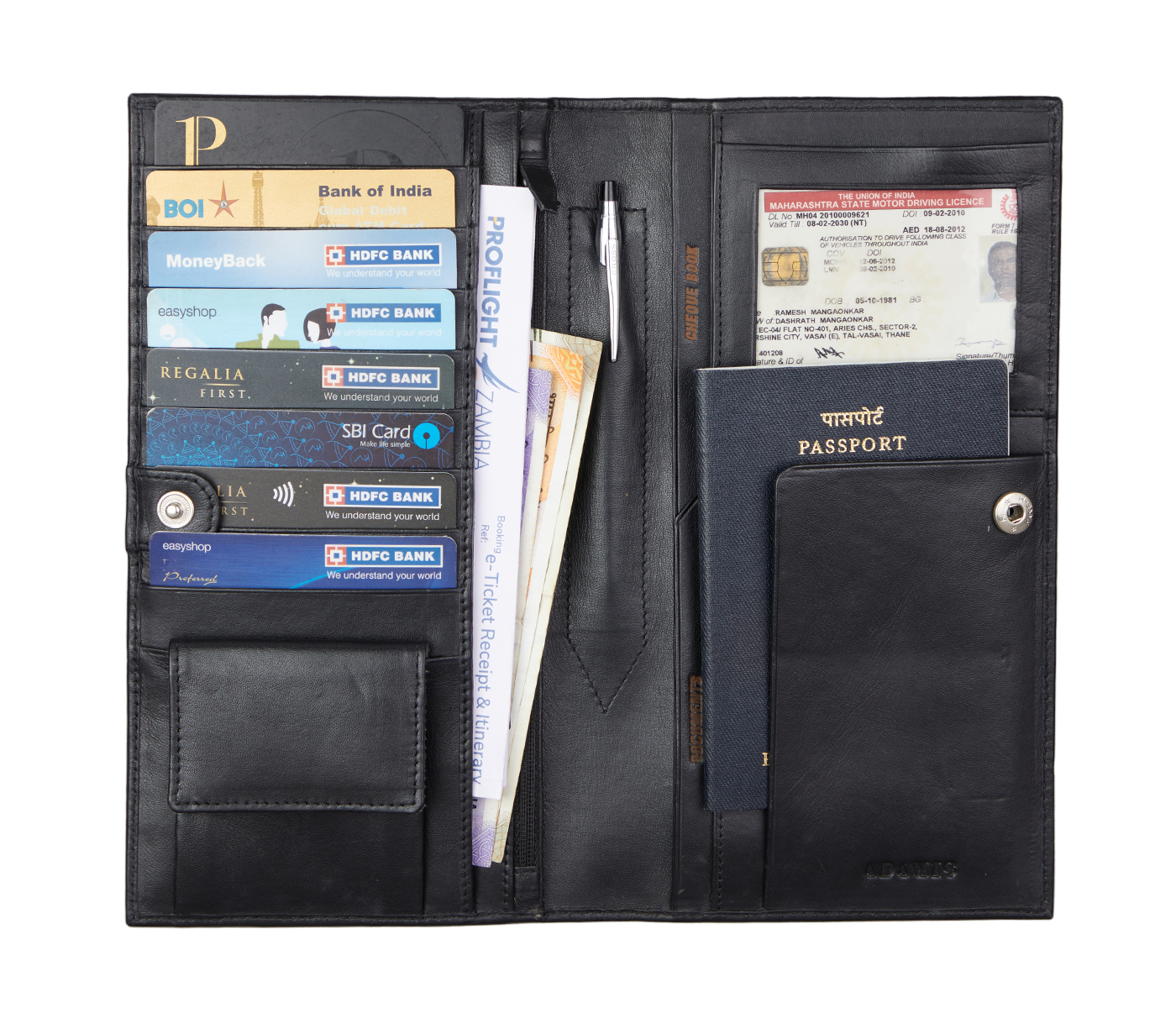 Wallet-Novio-Travel Document Wallet In Soft Genuine Leather - Black