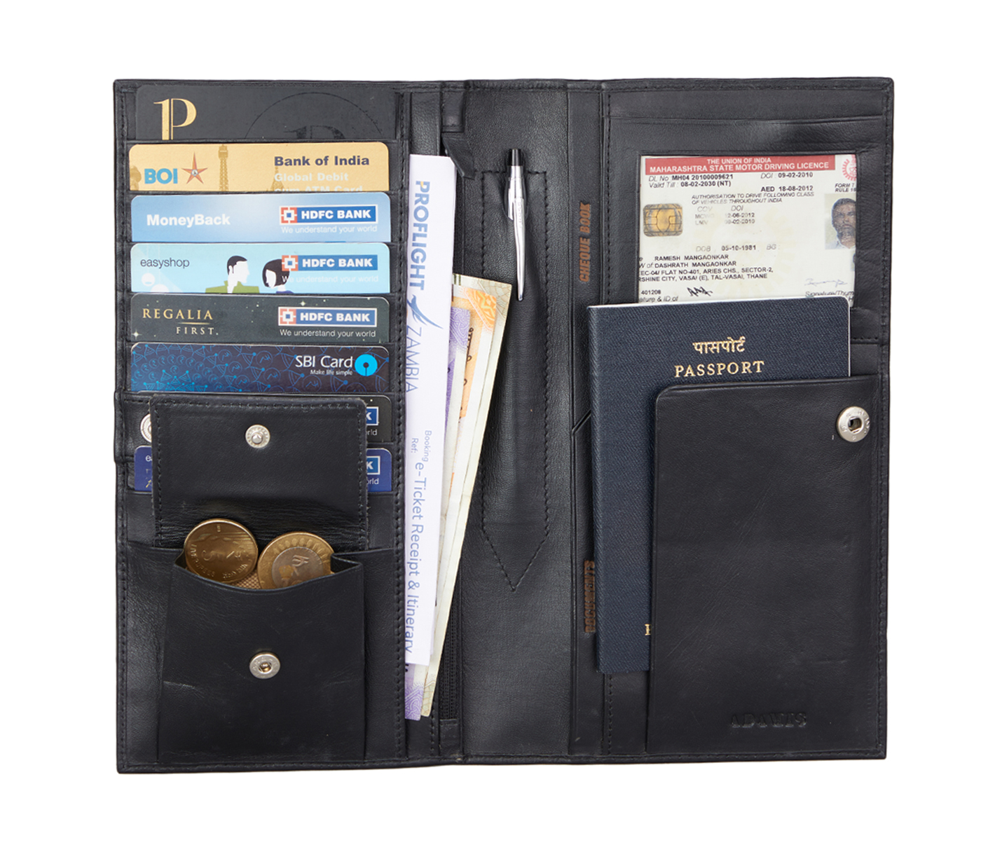 W10-Novio-Travel Document Wallet In Soft Genuine Leather - Black