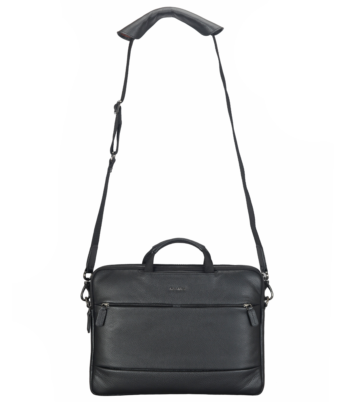 F61-Javier-Laptop slim messenger bag in Genuine Leather - Black