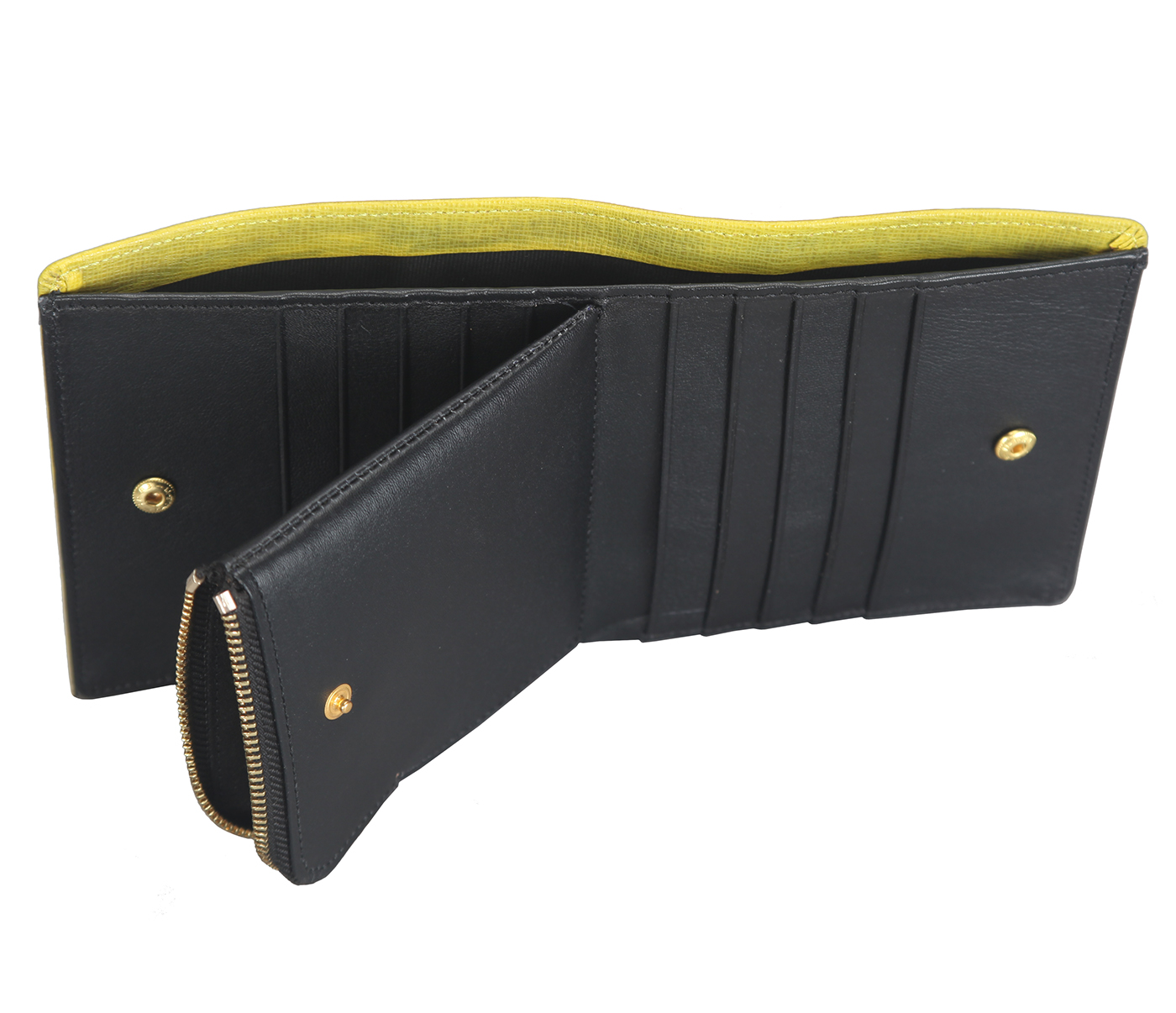 Wallet-Alabama-Women's bifold wallet in Genuine Leather - Yellow/Black
