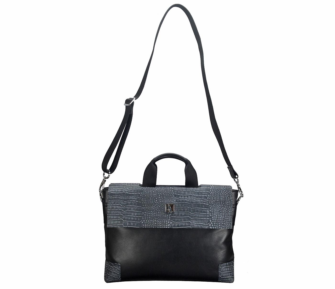 Portfolio / Laptop Bag-Ebner-Laptop And Portfolio Office Executive Bag In Genuine Leather - Black/Blue