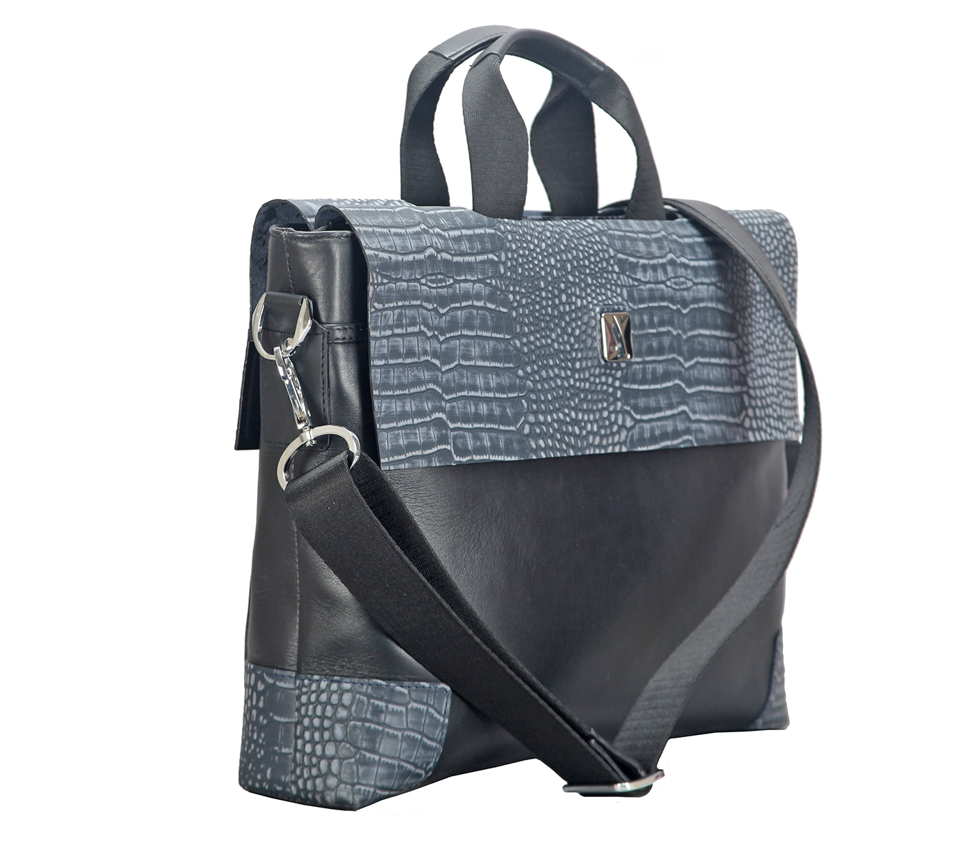Portfolio / Laptop Bag-Ebner-Laptop, portfolio office executive bag in Genuine Leather - Black/Blue