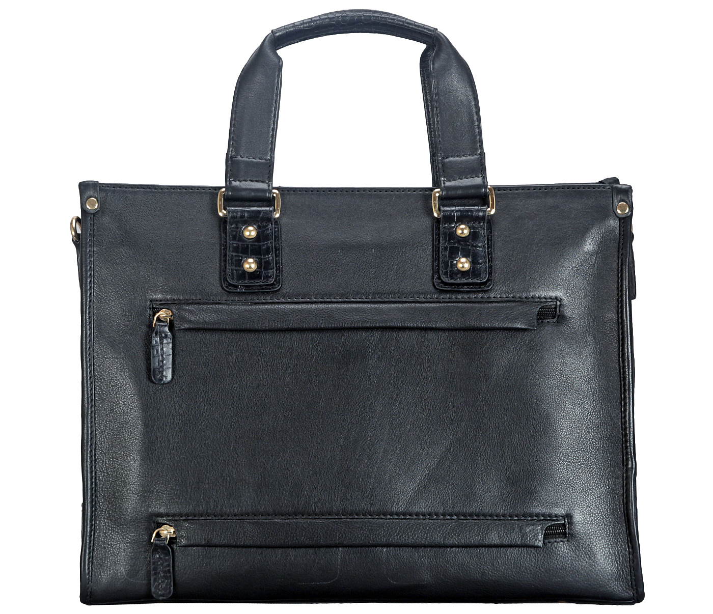 F69-Adamis-Blue Colour Pure Leather Portfolio / Laptop Bags - Black