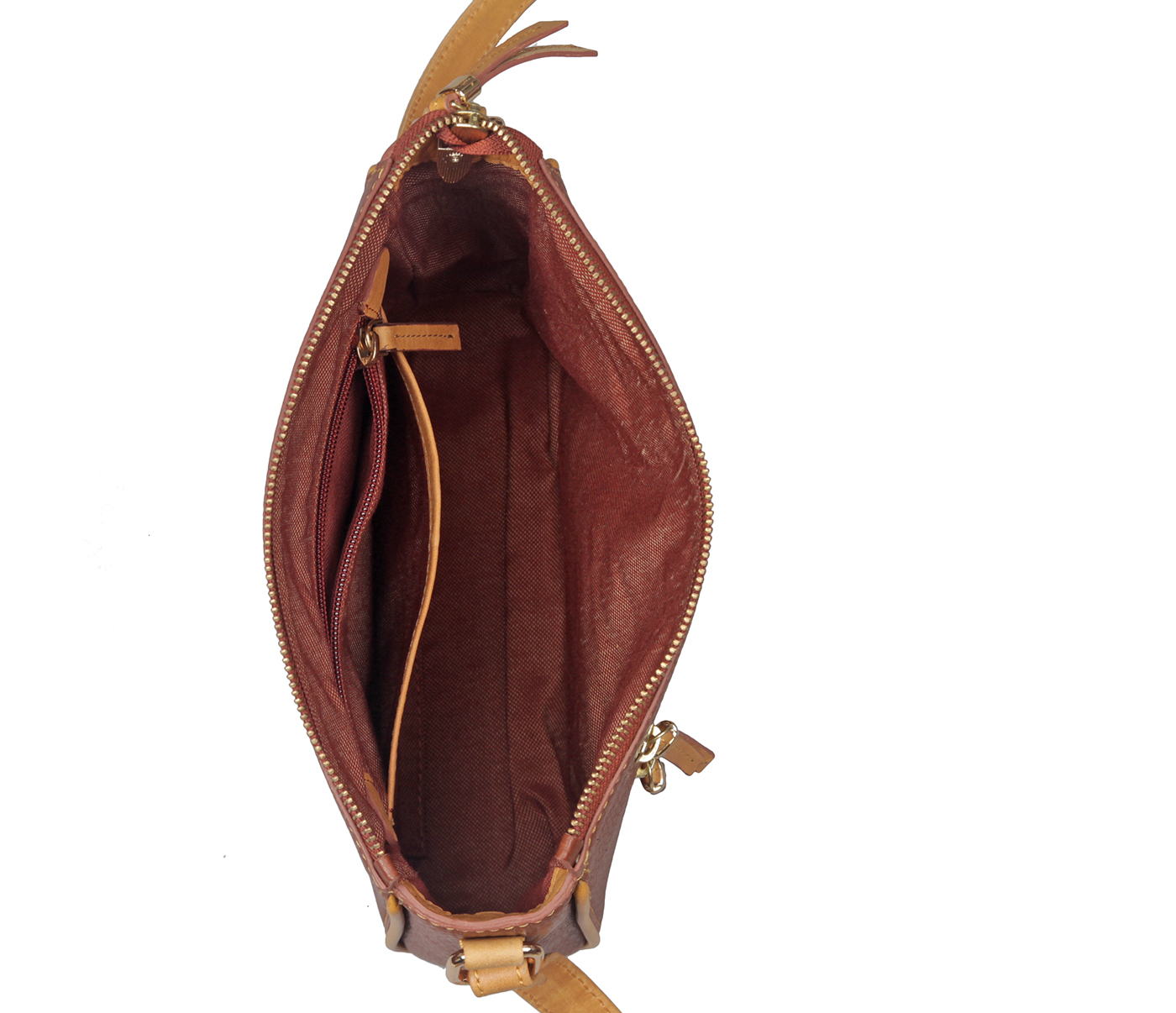 B825-Alissa-Sling cross body bag in Genuine Leather - Tan
