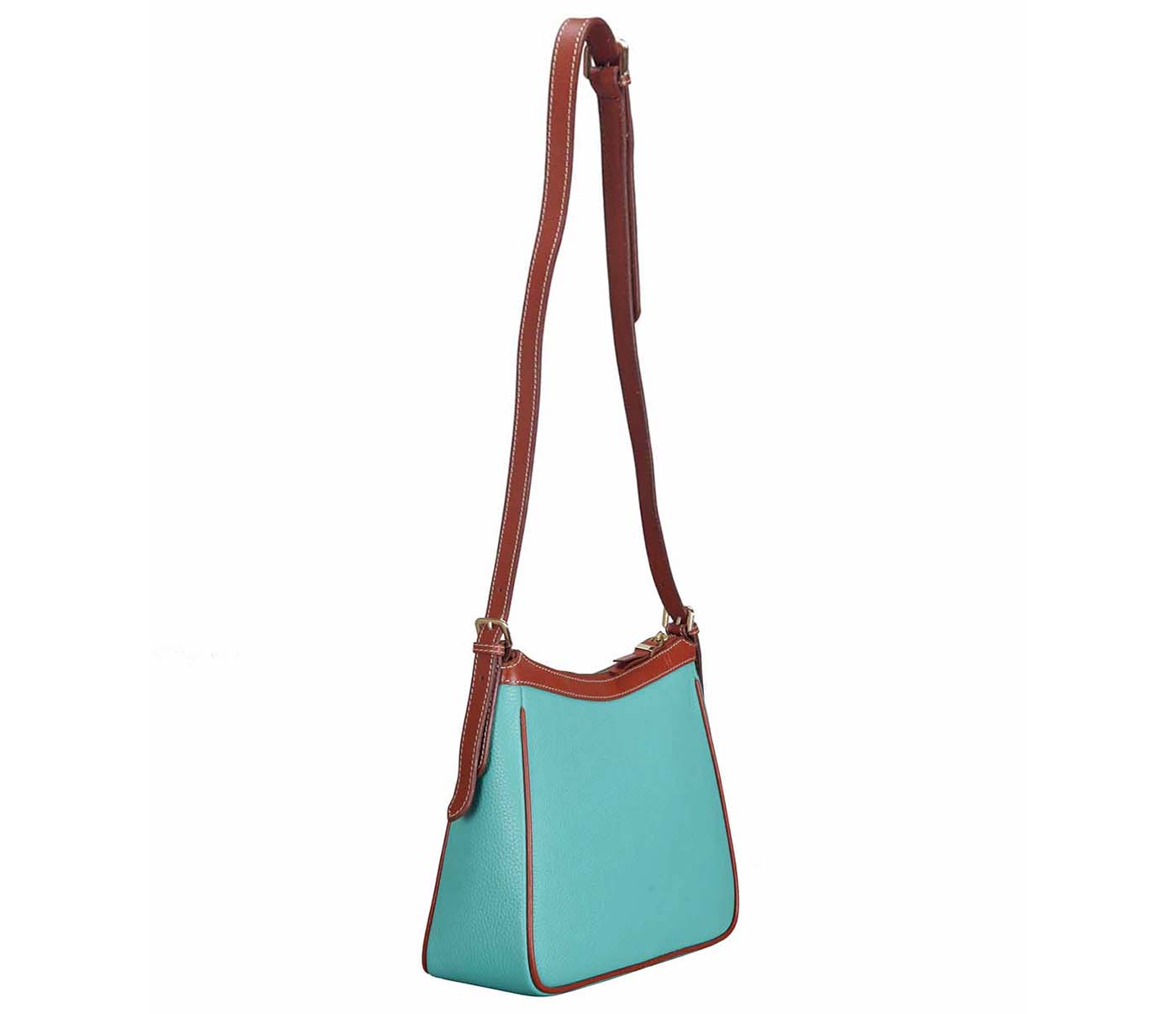 Handbag-Berrta-Sling cross body bag in Genuine Leather - Seagreen/Tan