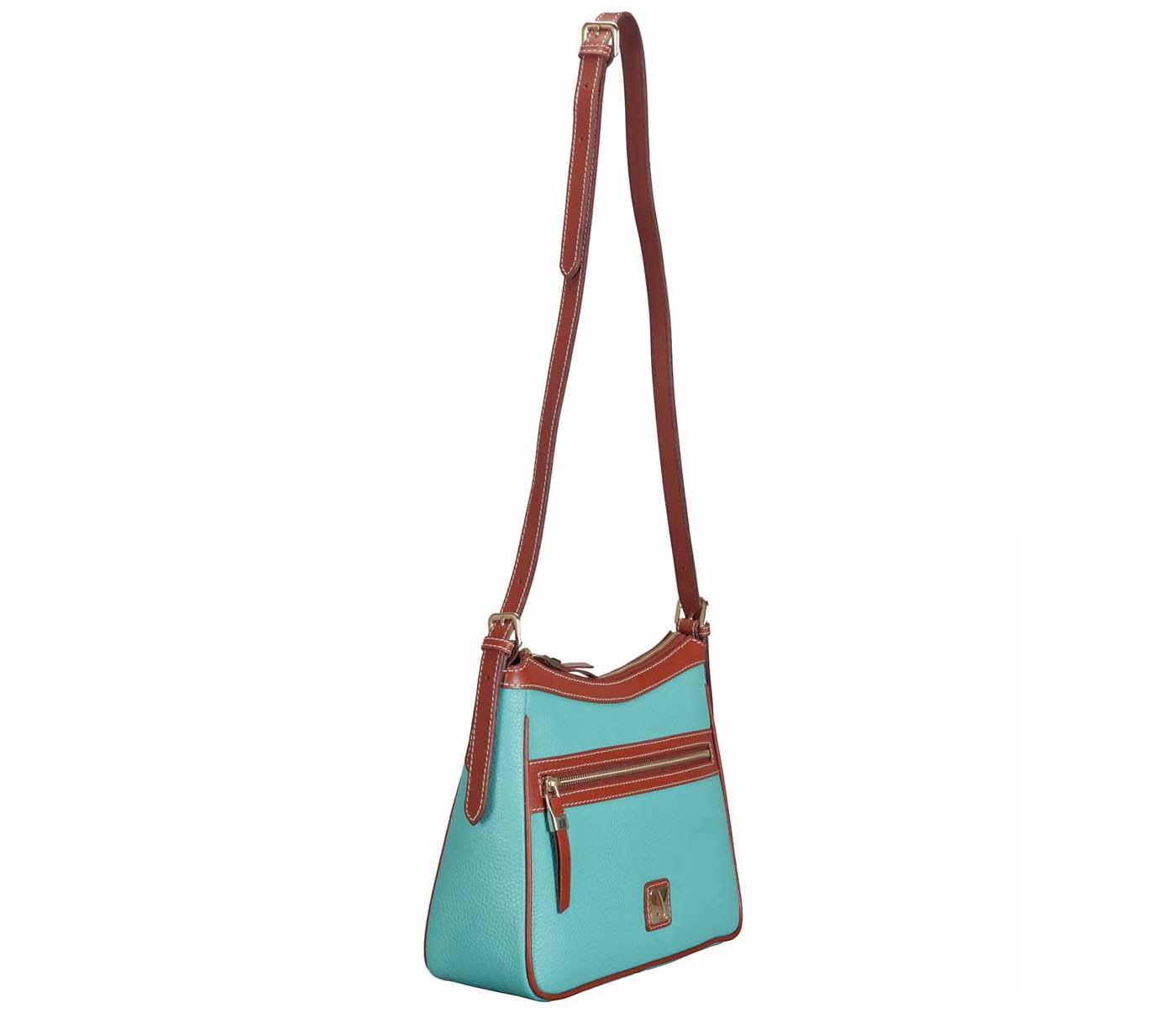 Handbag-Berrta-Sling cross body bag in Genuine Leather - Seagreen/Tan