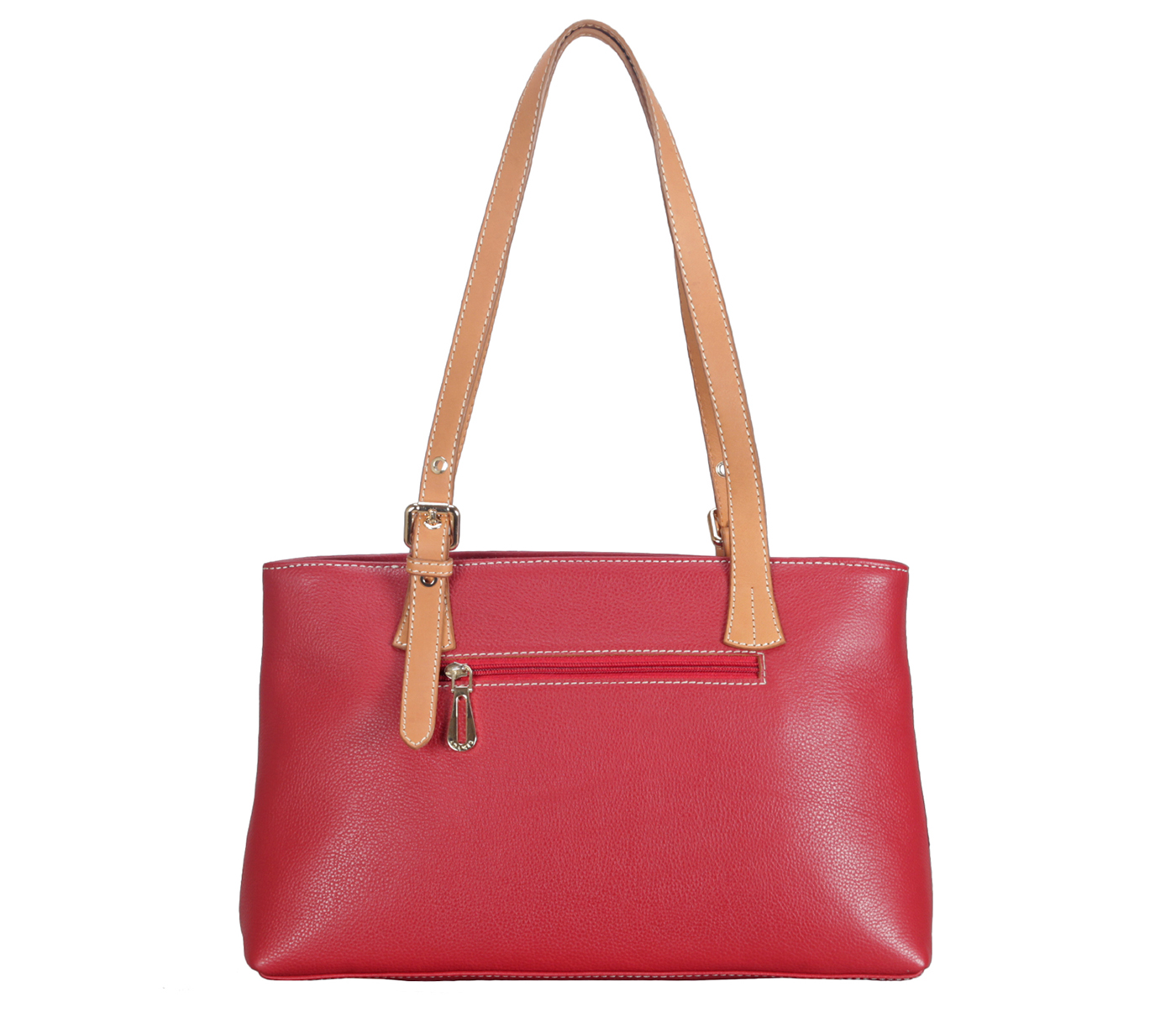 B837-Karla-Double handle Shoulder bag in Genuine Leather - Red