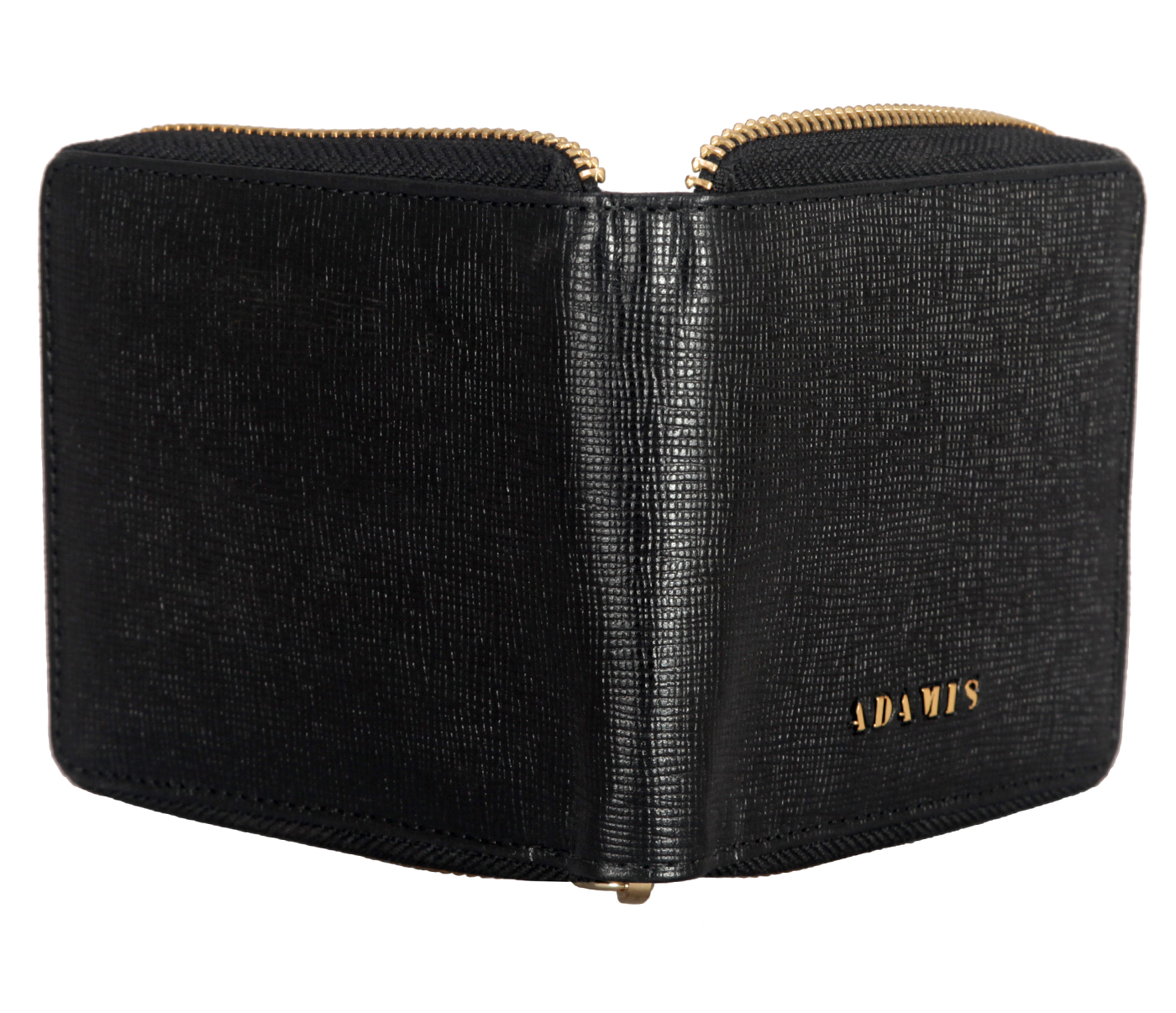 W325-Denzel-Men's bifold zip wallet in Genuine Leather - Black