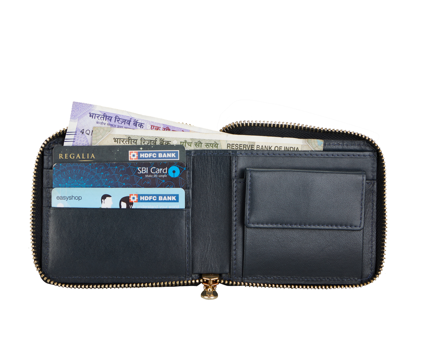 W325-Denzel-Men's bifold zip wallet in Genuine Leather - Blue