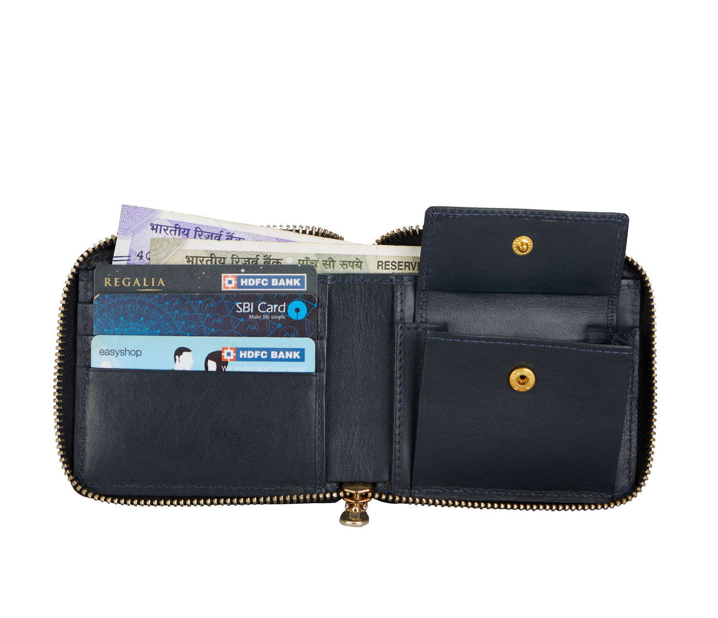 W325-Denzel-Men's bifold zip wallet in Genuine Leather - Blue