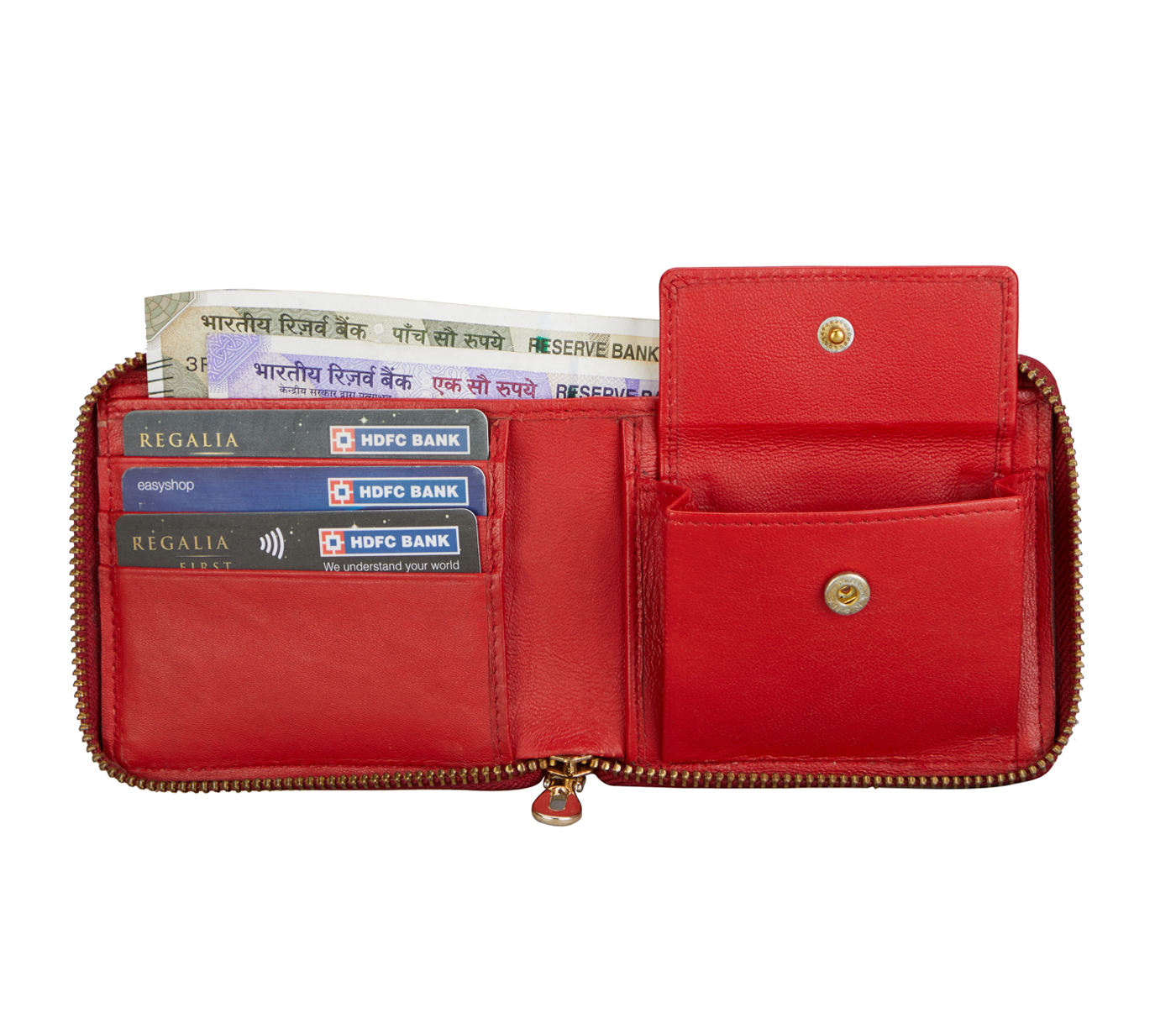 W325-Denzel-Men's bifold zip wallet in Genuine Leather - Red