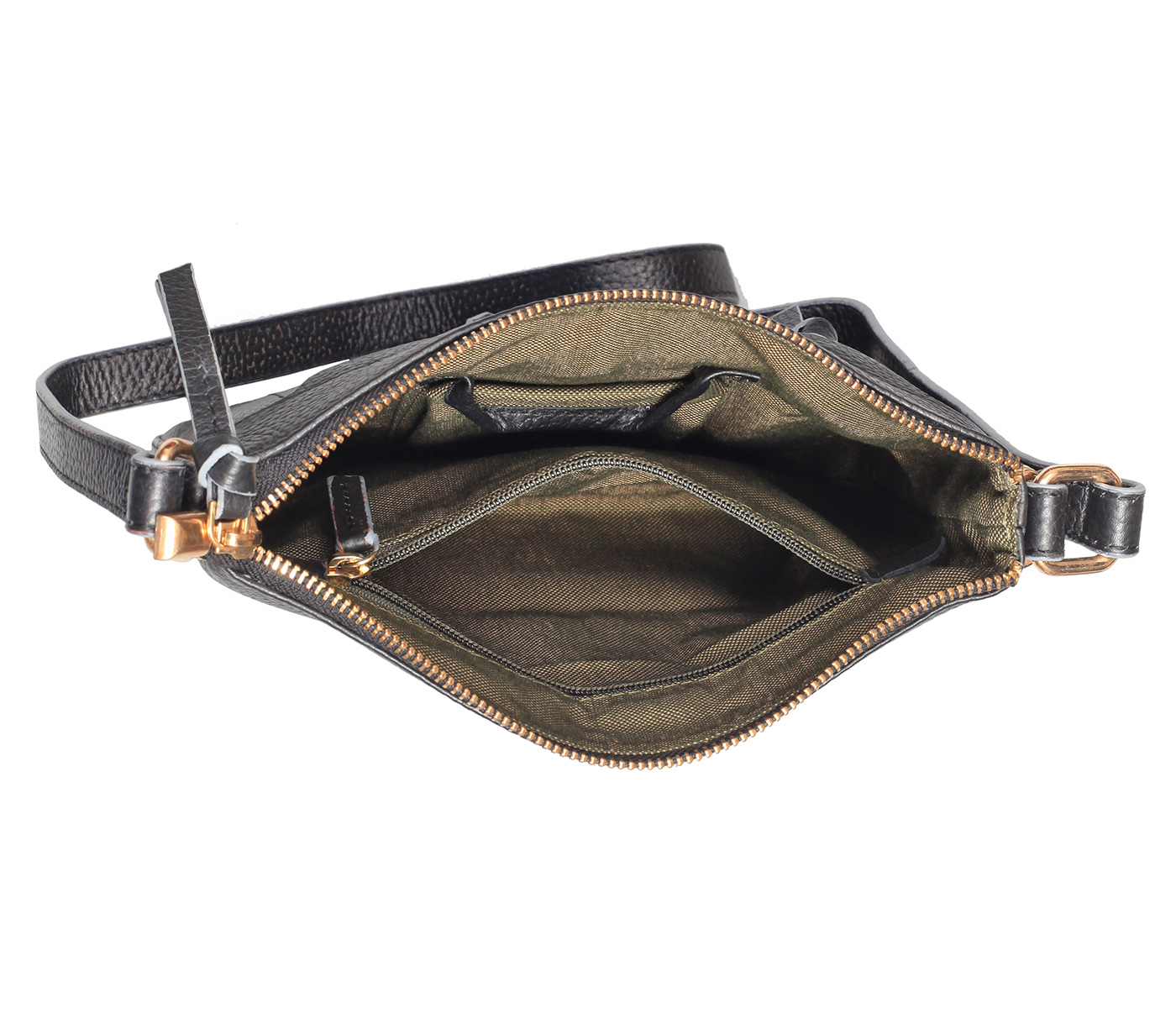B859-Georgina-Sling Cross Body Bag In Genuine Leather - Black